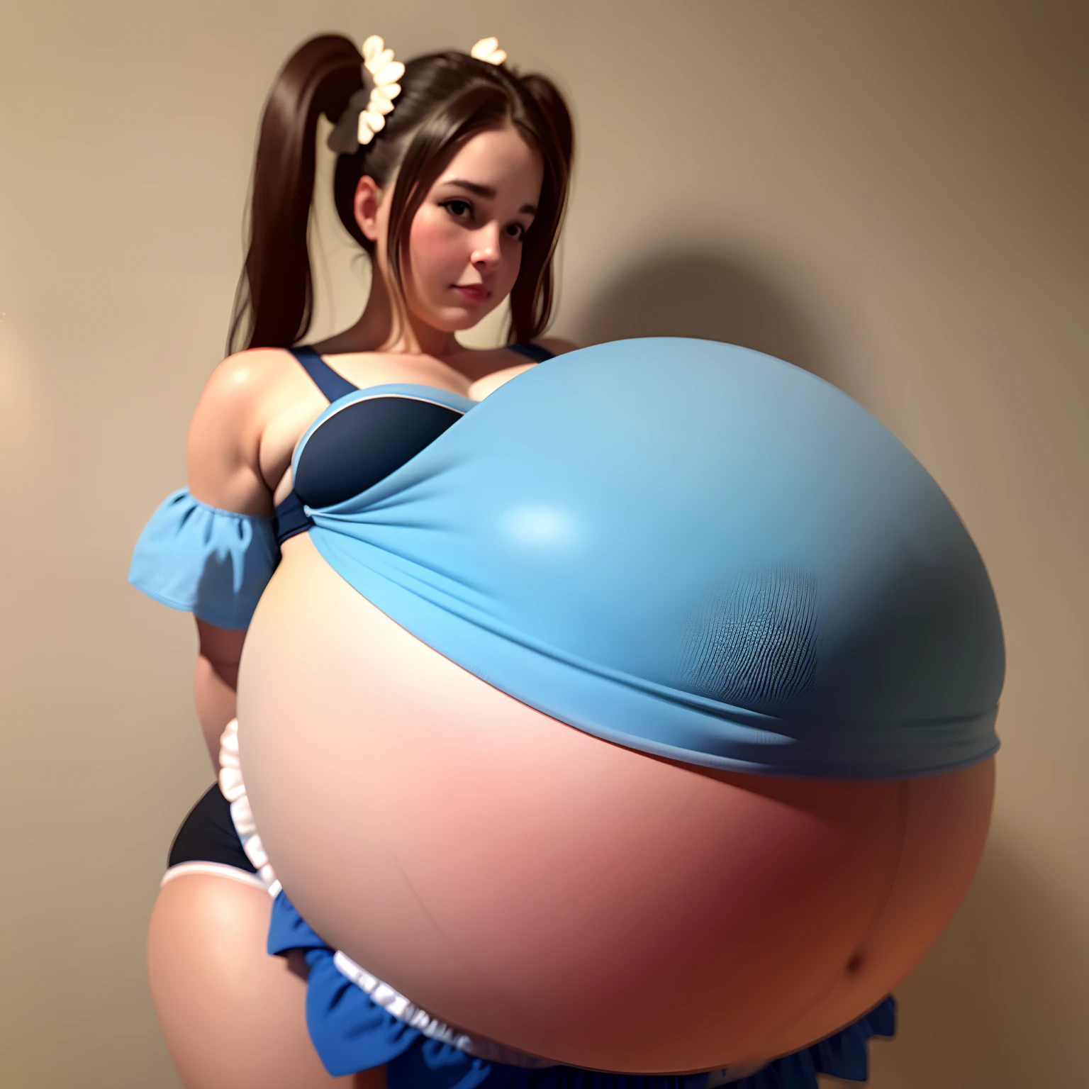 pigtails hairstyle, brown hair,Big Baby Bump pregnant,blue bra and skirt l, Big boobs, nipple, cum,16 years girl, Big pregnant Belly, Big Pregnant girl, Largest Belly of Pregnant, Huge Pregnancy Belly, huge 9 months Pregnancy Belly, background beach, big blue balloons