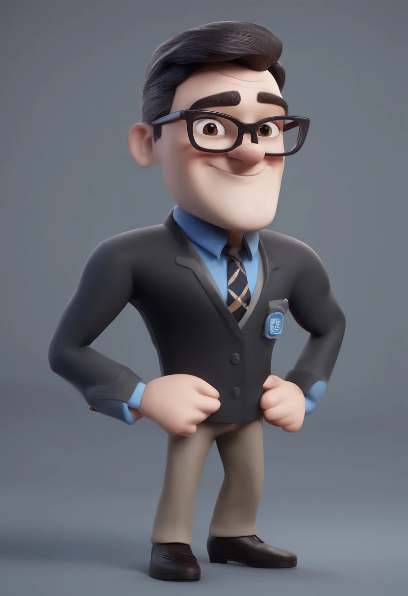 Cartoon character of a man with black glasses and a blue shirt, animation character, Caractere estilizado, animation style rendering, 3D estilizado, Arnold Maya render, 3 d render stylized, toon render keyshot, Personagem 3D, Personagem 3D, 3d rendering stylized, 3 d character render, personagem de desenho animado, Personagem de close up, Pose de personagem, (Estilo Pixar) (master part:1.2) (Bokeh) (best quality) (pele detalhada) (textura detalhada) (8k) (argila) (Cinematic lighting) (foco nítido