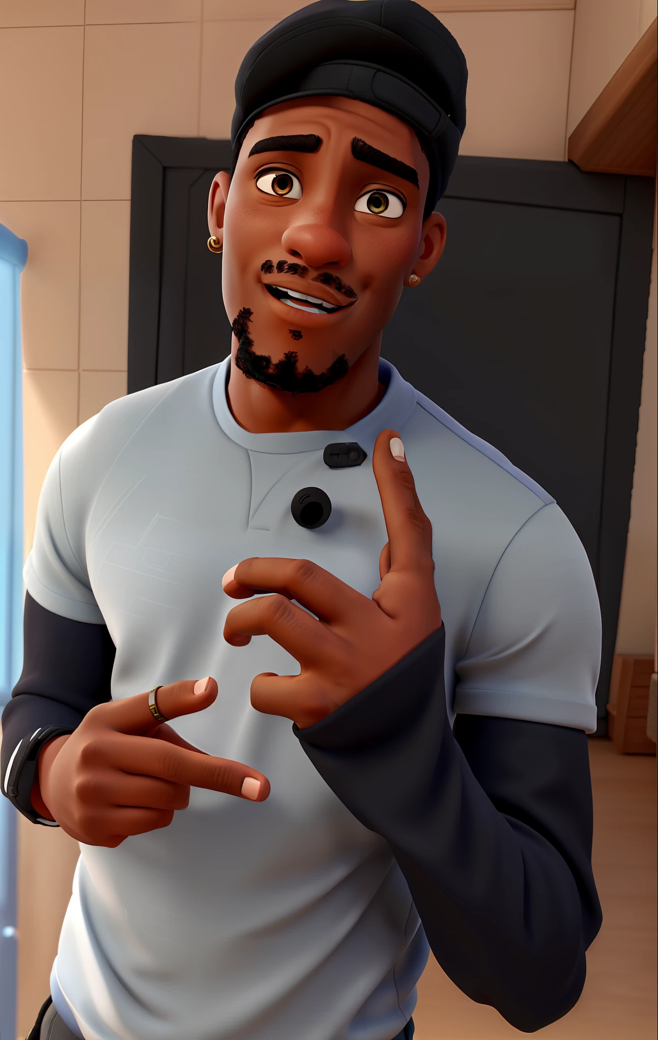 A black man with high-quality Disney Pixar style cap best quality