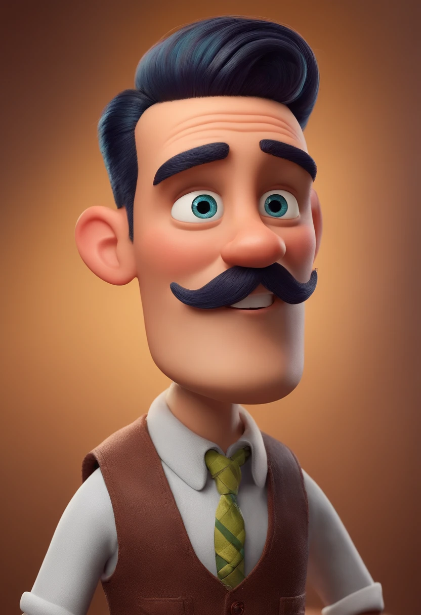 A Dream Barber Inspired by Pixar Animation, de perto. The character takes center stage with captivating facial expressions, oferecendo um toque de irrealidade, Cabelo curto e gordinho gradiente
