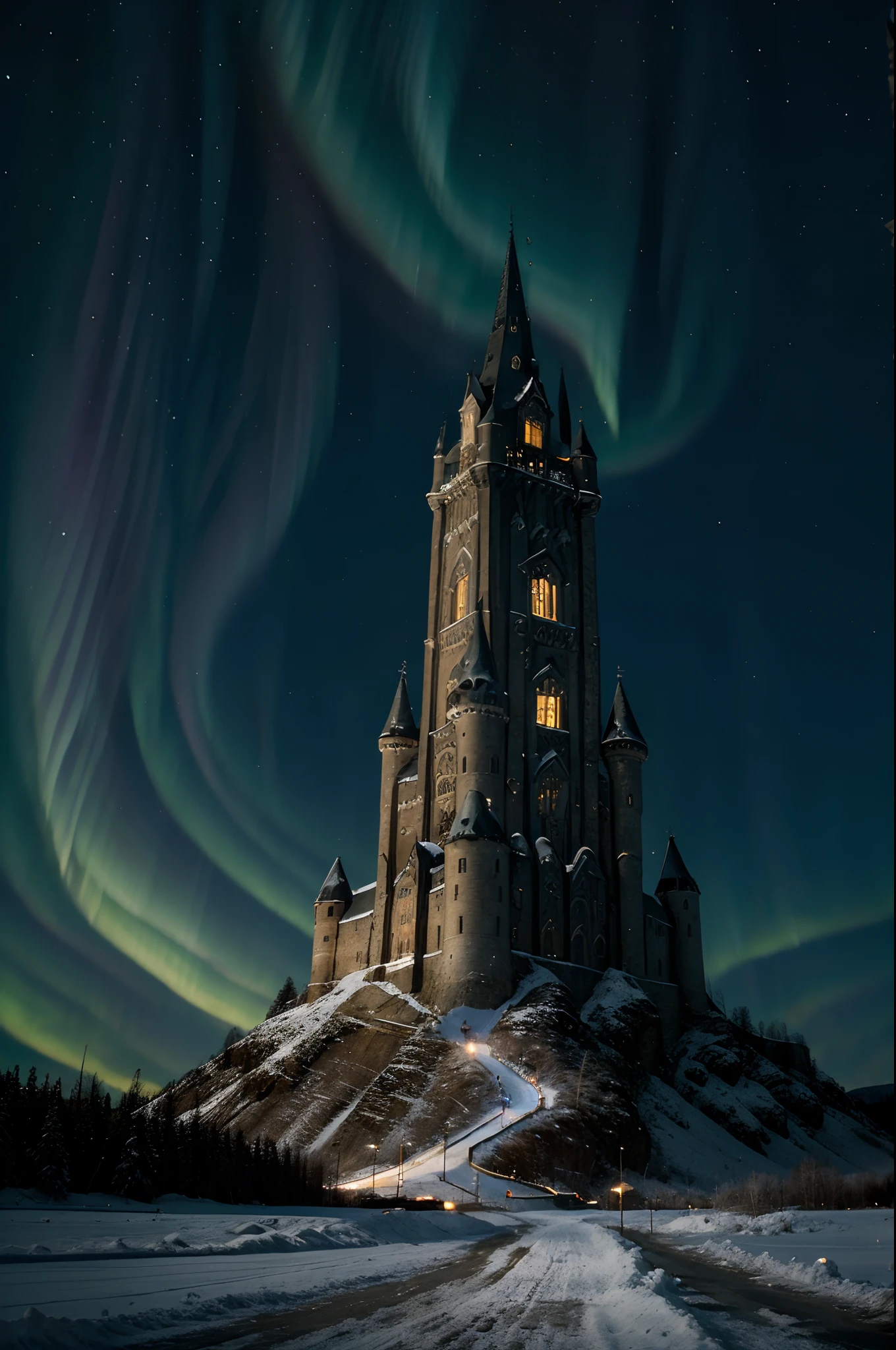 #night castle# #wizard tower# #northern lights# #ice lake# #road#