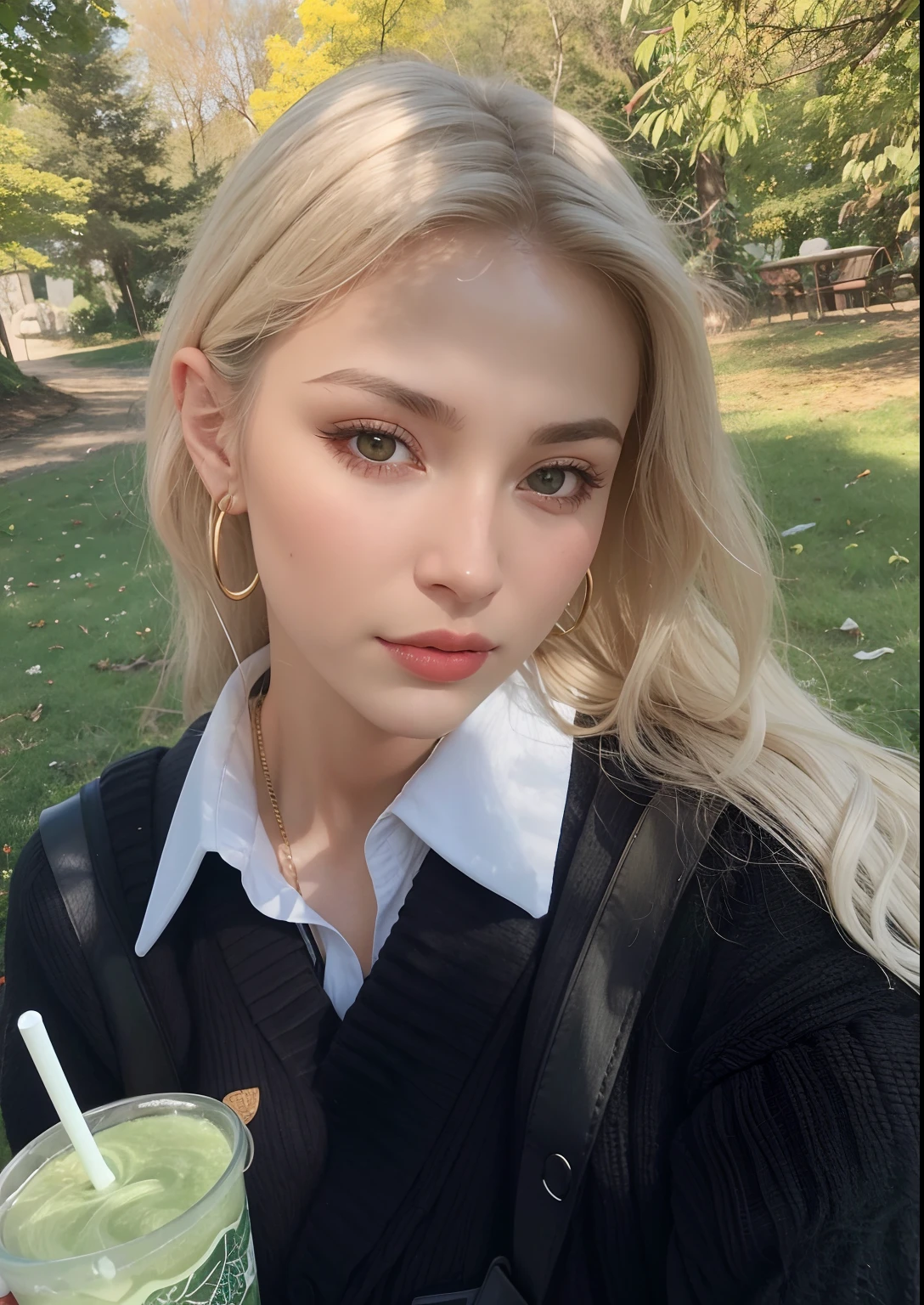 Mulher loira com uma bebida verde em um parque, Yelena Belova, Taran Dasha, Alexandra Waliszewska, Anna Nikonova aka Newmilky, Angelina Stroganova, julia gorokhova, Anastasia Ovchinnikova, Estilo de Julia Razumova, Viktoria Gavrilenko, Irina Nordsol Kuzmina, Ekaterina