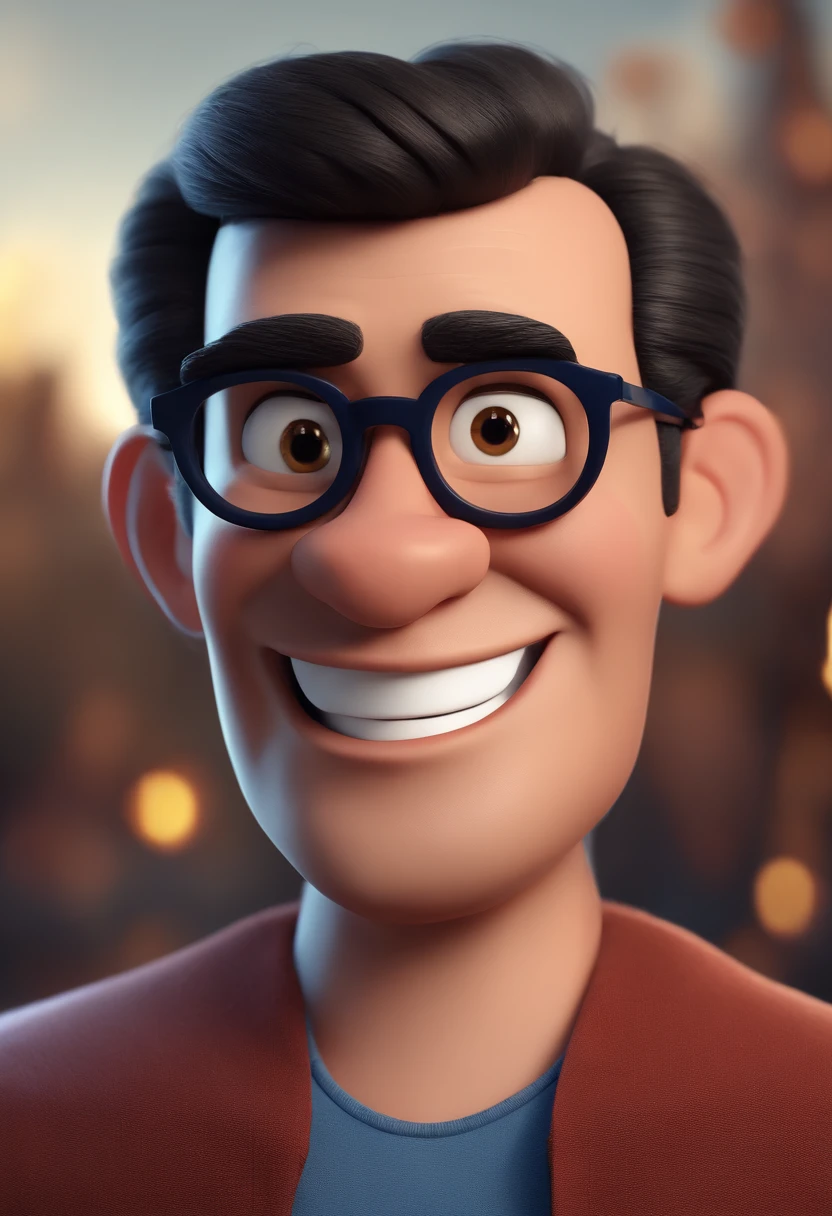 Cartoon character of a man with black glasses and a blue shirt, animation character, Caractere estilizado, animation style rendering, 3D estilizado, Arnold Maya render, 3 d render stylized, toon render keyshot, Personagem 3D, Personagem 3D, 3d rendering stylized, 3 d character render, personagem de desenho animado, Personagem de close up, Pose de personagem, (Estilo Pixar) (master part:1.2) (Bokeh) (best quality) (pele detalhada) (textura detalhada) (8k) (argila) (Cinematic lighting) (foco nítido