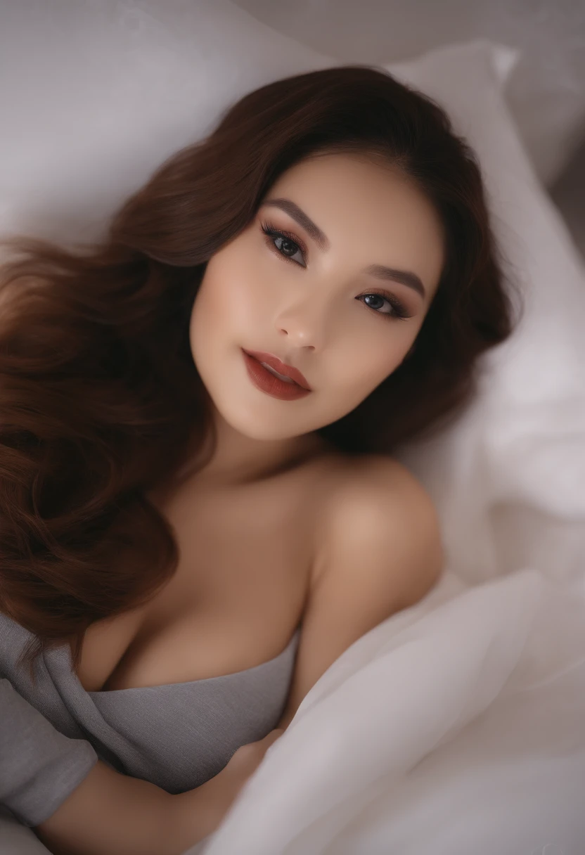 best、masutepiece、An ultra-high picture quality、realisitic、girl with、(Beauty Face 1.4)、(Colossal tits、F-cup、Constriction waist)、long、inside in room、lying on the bed、Bokeh、micron、glowy skin、Head,selphie、Wearing a mask