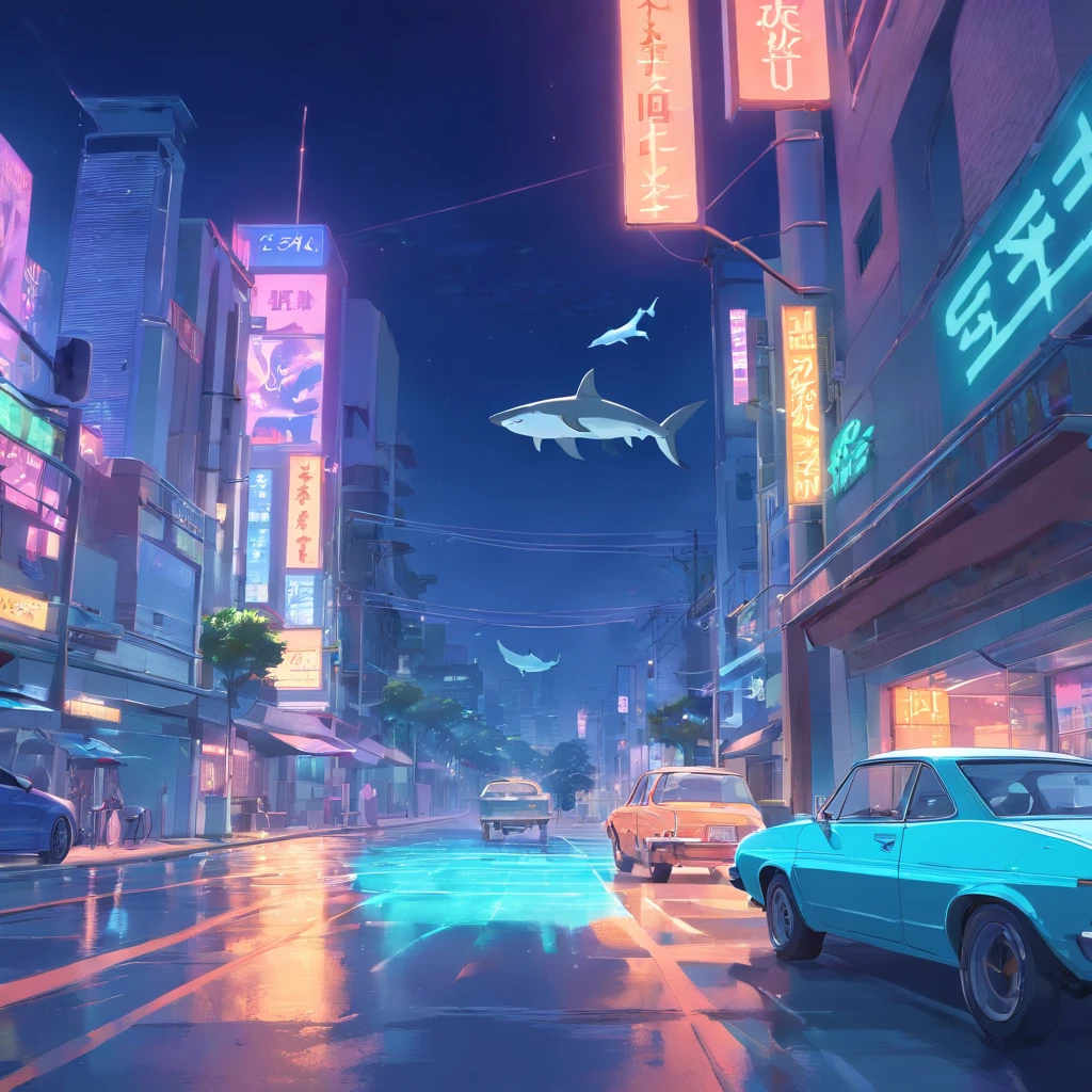 tmasterpiece, melhor qualidade, FilmStill, Chevette Shark, invertido, neon color
