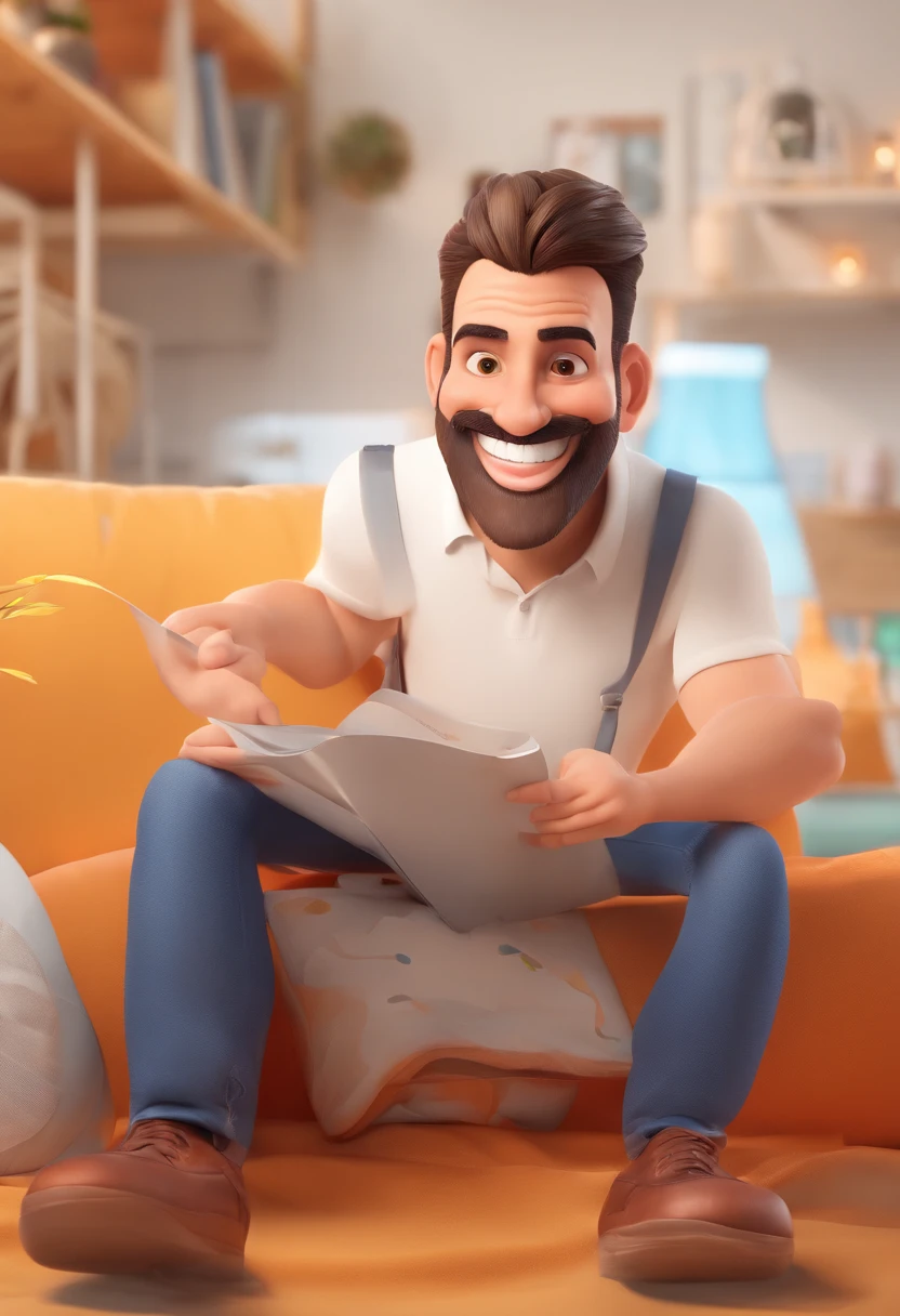 Smiling Man Illustration, sorriso insano, Homem de pele marrom com um sorriso gigante, happily smiling at the camera, sorriso atrevido, he's smiling, sorriso muito grande, Macho sorridente, foto de perfil headshot, rindo sorriso enorme, desenhando no estilo de Arte 3D, c4d, fundo de cor branco puro, estilo disney, estilo pixar render ilustracao Super Detalhe, 8k