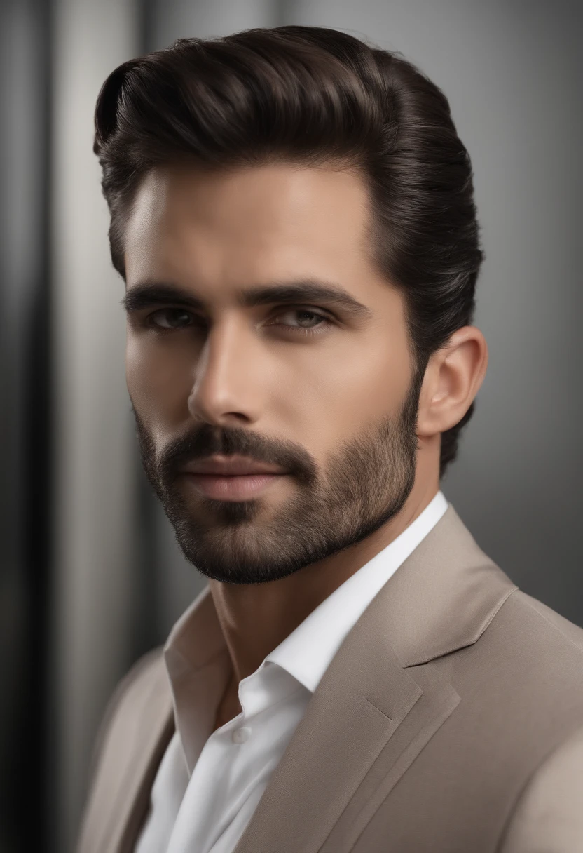 acima、Make a handsome man in his 30s in a black suit and tie, CEO, cabelos loiros escuros e barba, (Homem de terno preto e gravata), ), (Use barba,) attractive and serious appearance, cabelos curtos e escuros, Elegante e elegante, Barbear com um ajuste perfeito e um corpo forte, (alta qualidade, Imagens realistas), Preto escuro e claro no fundo da imagem, Filmstil, ((Qualidade Superior, 8k, obra-prima), Foto Ultra Hi-Definition, (Rostos bonitos detalhados, Textura detalhada da pele, corpo hiperdetalhado:1.1)