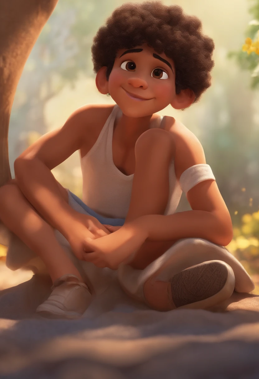 Teen Boy Image for YouTube Video Story in Pixar Format, He's big, He's the class leader, He's outgoing, Playful and lifts a lot, cabelo super curto, na laterais mais baixas que o topo, muito pequeno,ondulado preto, olhos castanhos