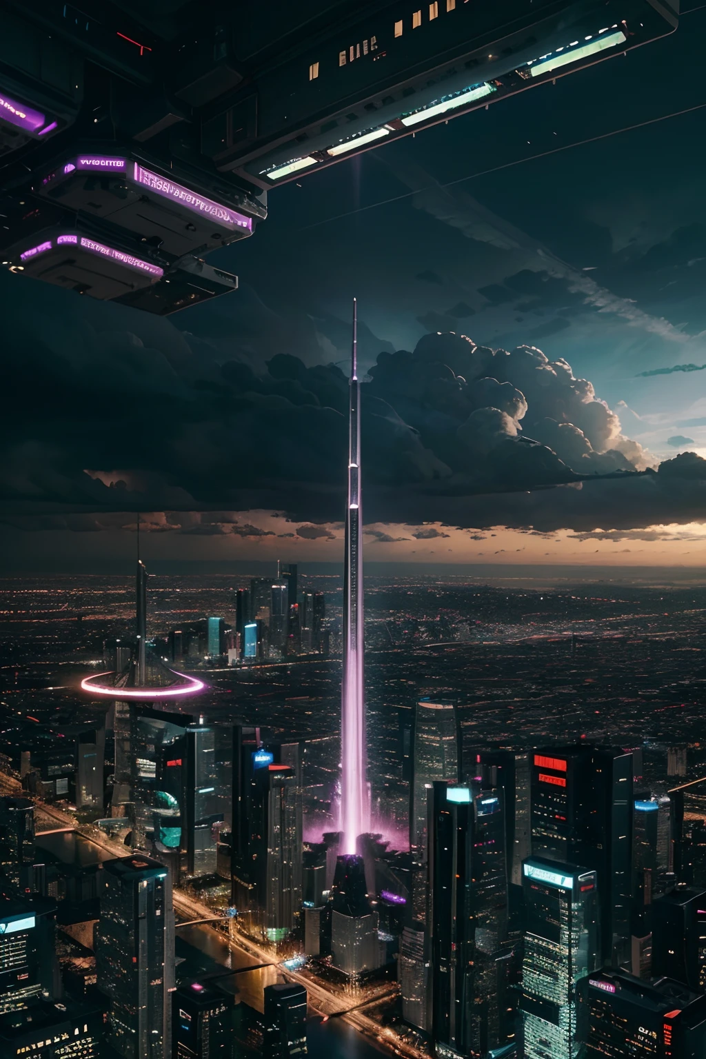cyber punk perssonage、Cidade futuristica、planet earth、Skyscrapers piercing clouds cyberpunk.SFart by、Utopian city、megacity、Dream、top-quality、tmasterpiece、Beautiful futuristic city
