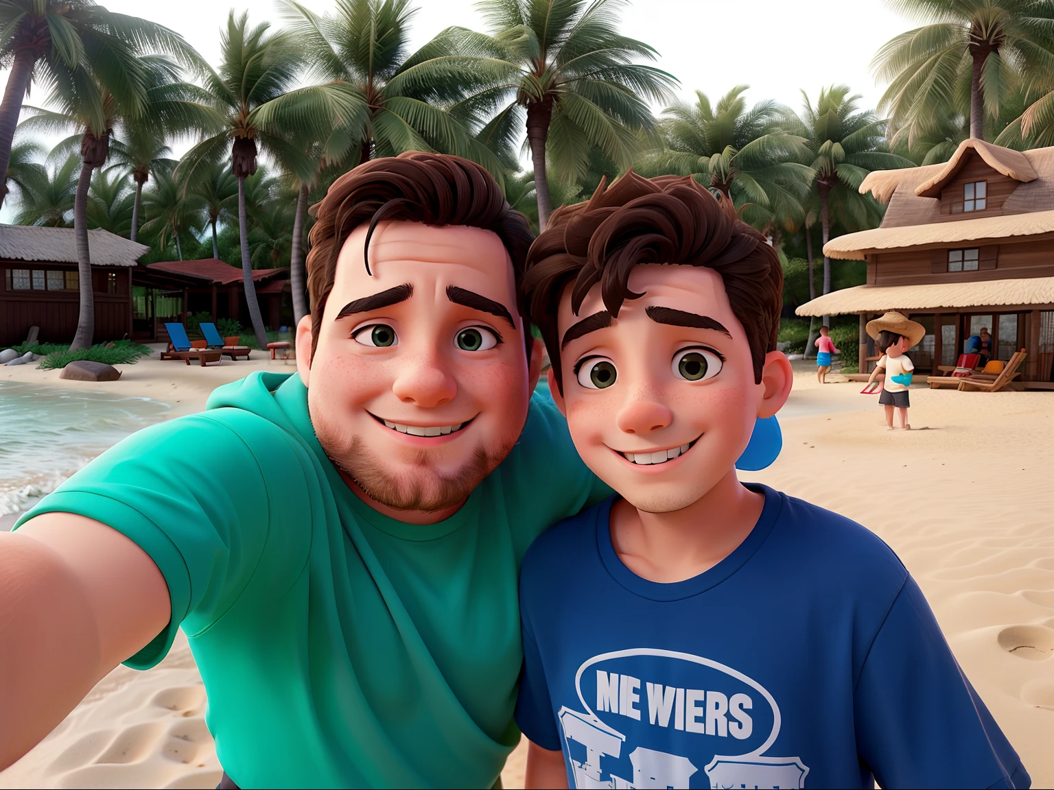 Homem na praia com seu filho