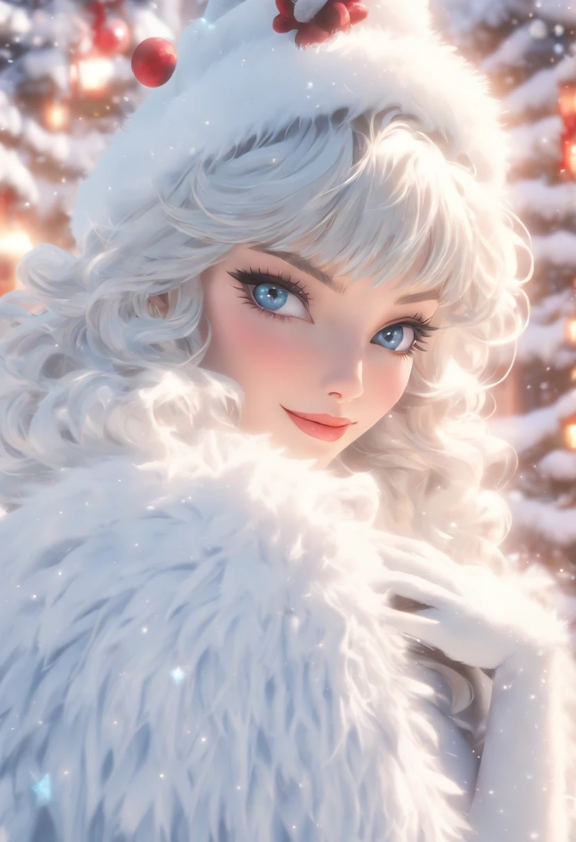 Snowy Christmas:1.3,Walking with a white wolf,Big Blue Moon,(Santa Claus Cosplay),(Conquer the blue-eyed big wolf),in snow,White hair:1.3,(masterpiece、top-quality、top-quality、Beautifully Aesthetic:1.2)、(((White Christmas Beauty Girl)))、Cool pose、ighly detailed、colourfull、highestdetailed, Anatomically correct:1.3, nffsw, high details, Textured skin, 8K,perfect hand,perfect arms