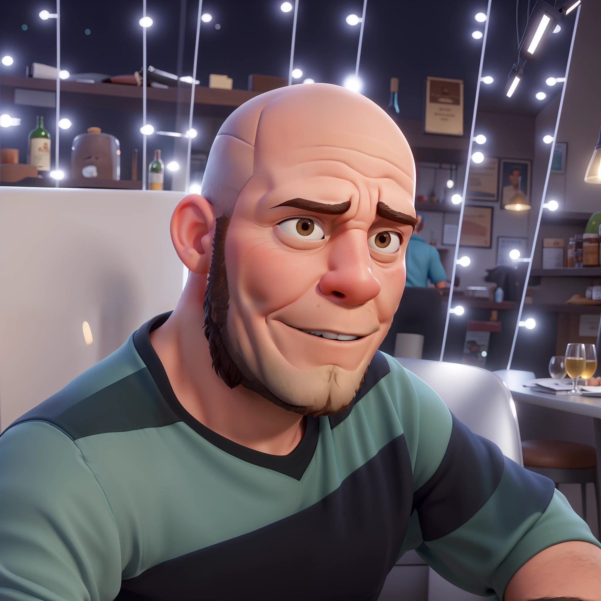 Arafed man sitting in a booth with a glass of wine, Streamer do Twitch / Jogador Ludwig, sem cabelo, completamente careca;, careca com barba curta, foto de perfil 1024px, Fotografia selfie 8k, cerca de 20 yo, sem barba, Anton Fadeev 8 K, foto de perfil headshot, parcialmente careca, balding, Artyom Turskyi