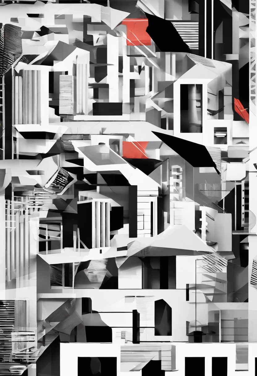 Noir et blanc immeuble minimaliste en risographie brutaliste design
