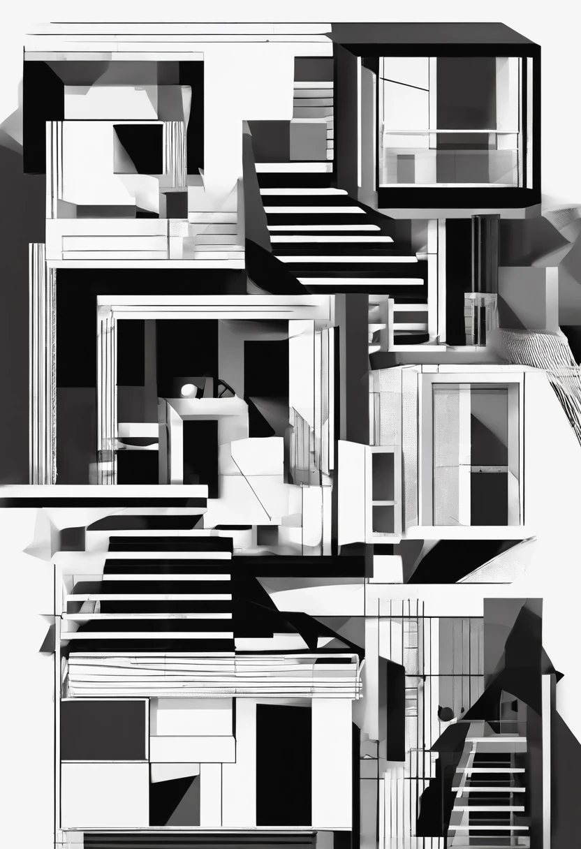Noir et blanc immeuble minimaliste en risographie brutaliste design