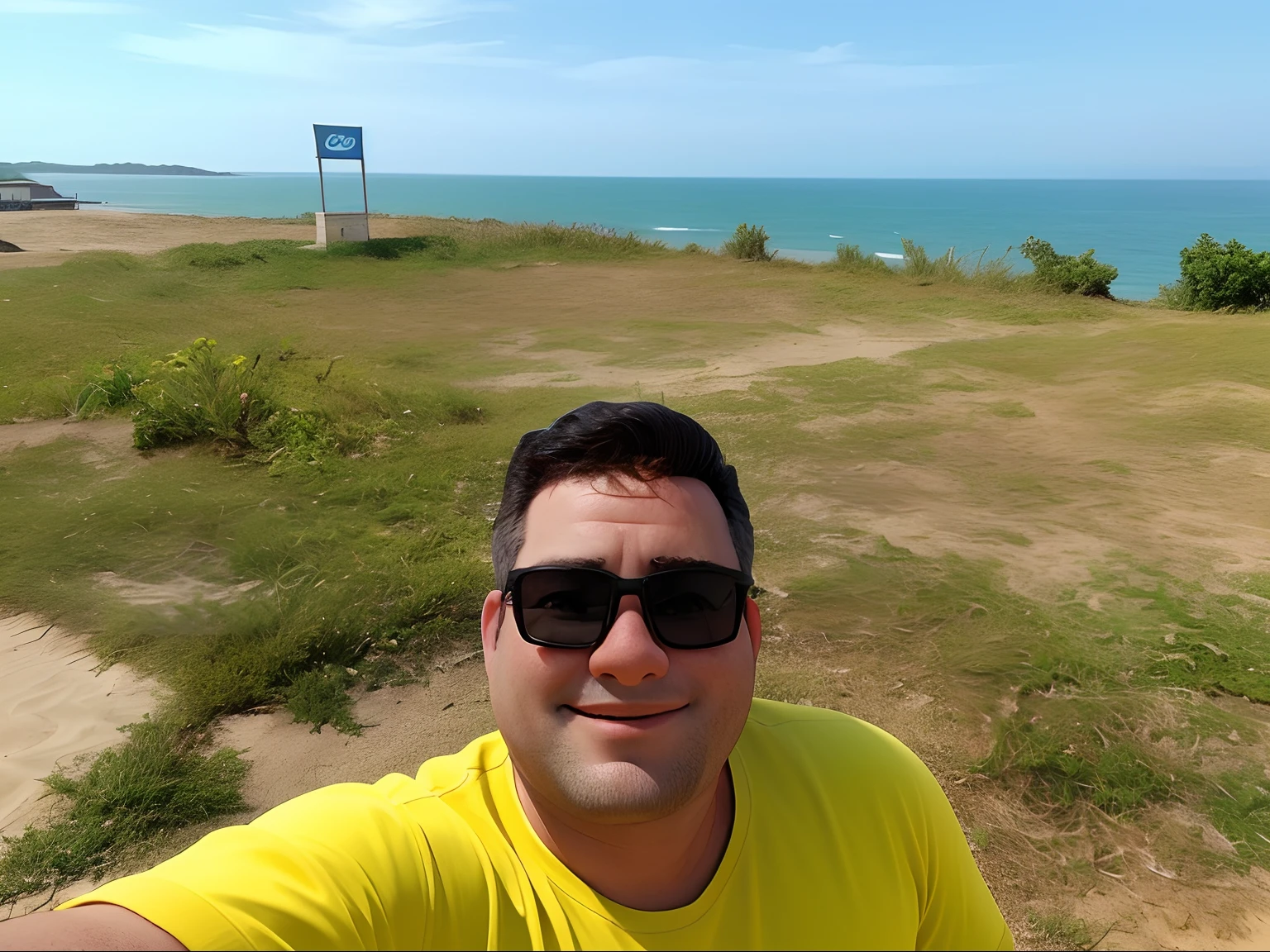 there is a man taking a selfie with his cell phone, O oceano ao fundo, standing near the beach, O mar ao fundo, near the sea, Costa como pano de fundo, oceano ao fundo, foto selfie