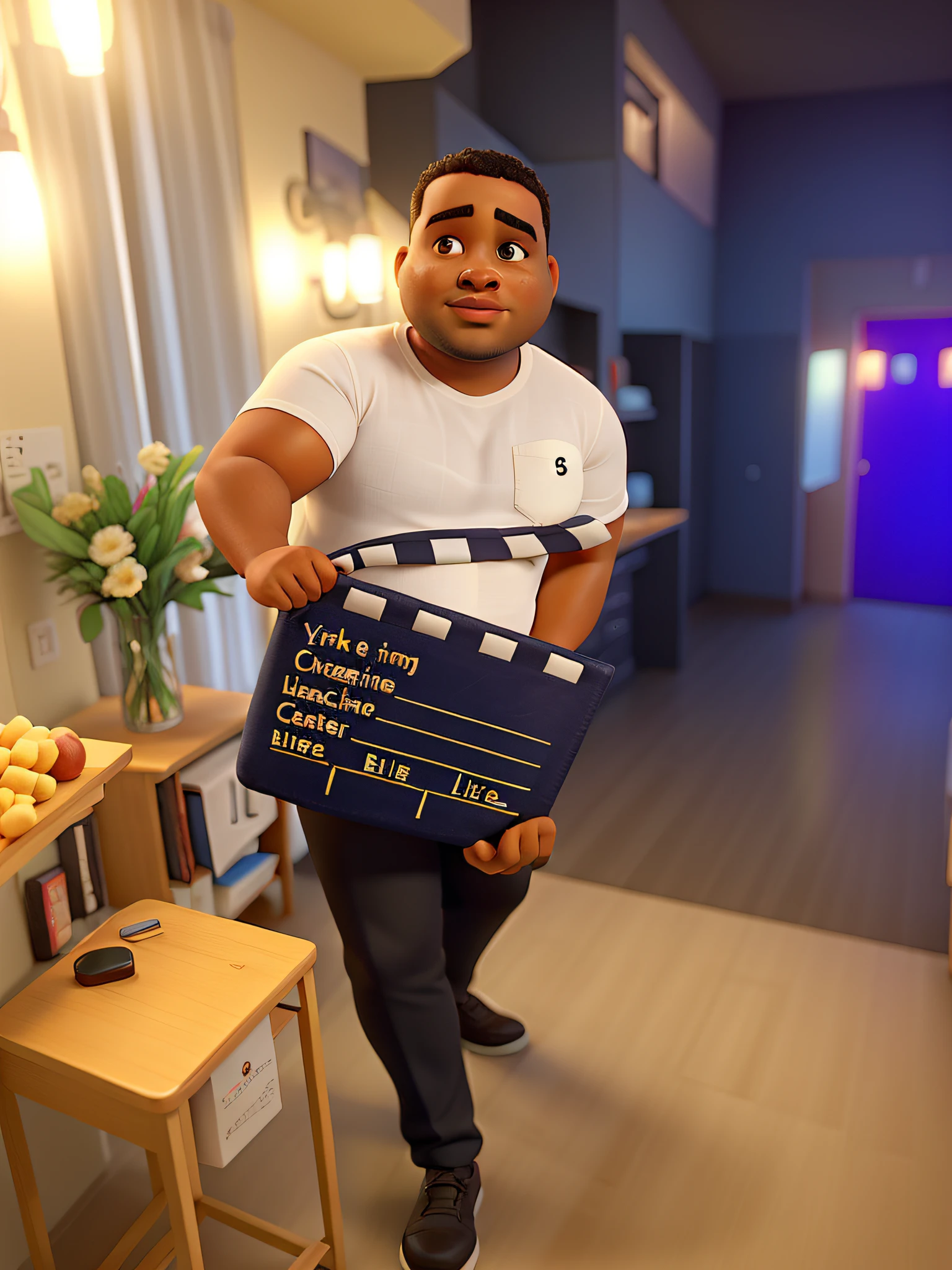 36-year-old dark-skinned fat man, full lips holding a cracker