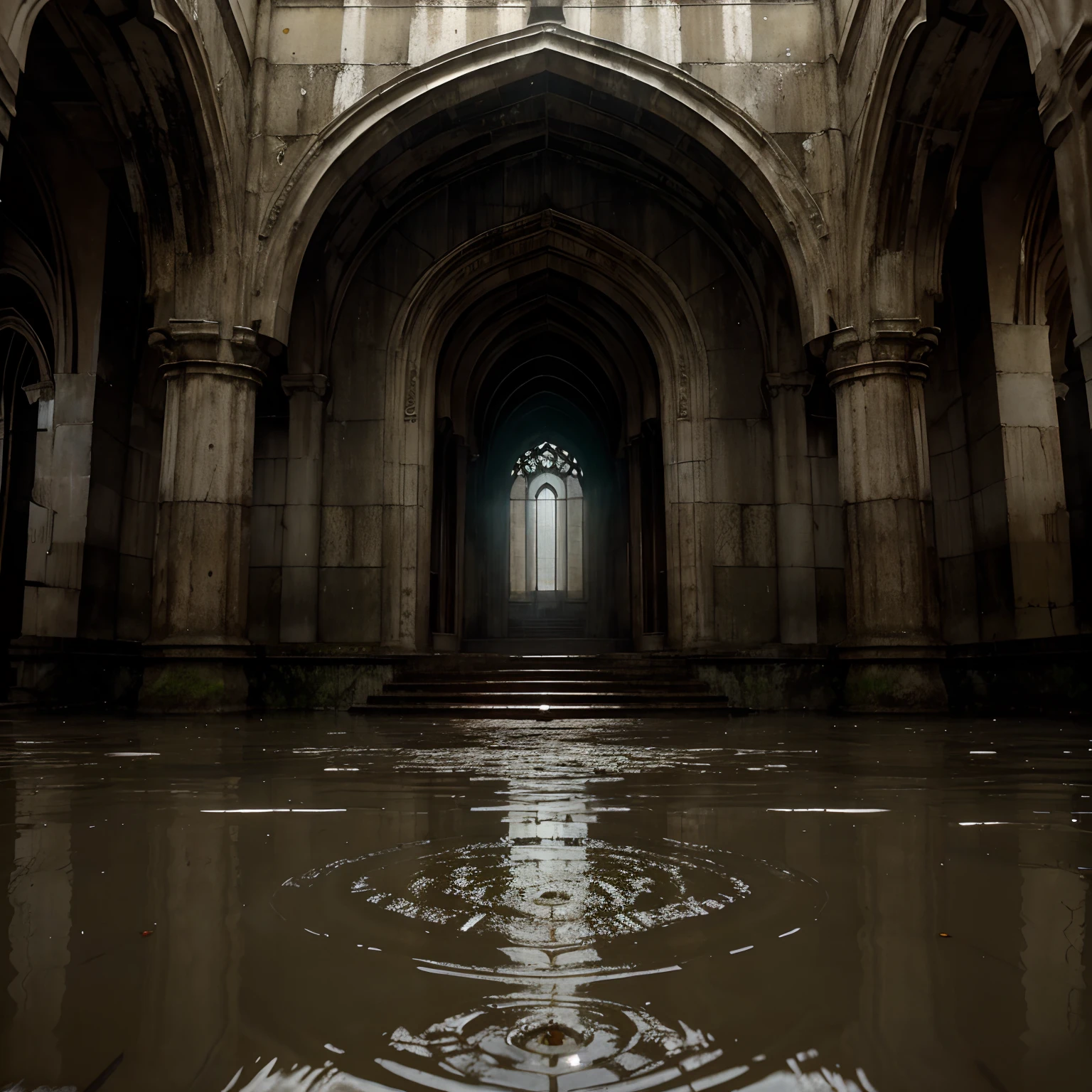 (best quality, master part),( dim sky, chuva forte, dentro do templo abandonado, stagnant water of low water level, ), realistic background, 2112, Luz*_preto_Particle,