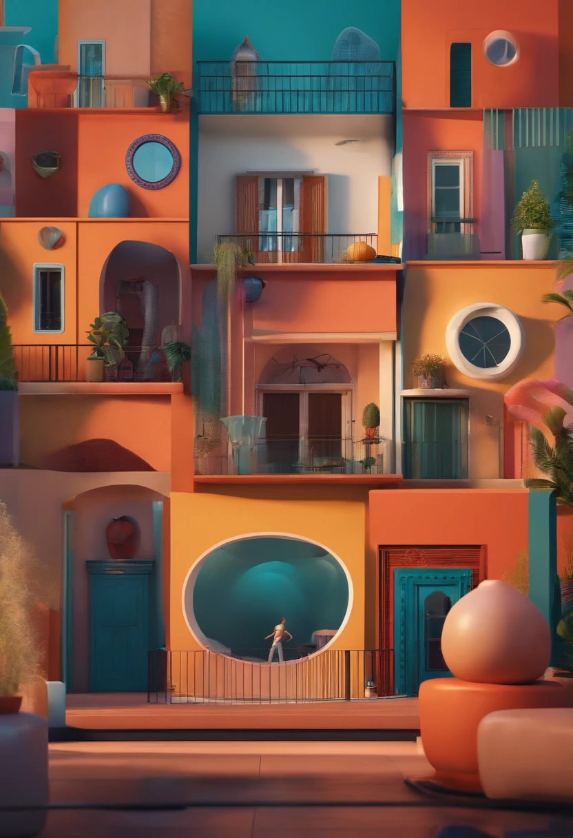 Um arquiteto de sonhos futurista, mas realista, inspired by Pixar animation, de perto. The character takes center stage with captivating facial expressions, oferecendo um toque de irrealidade.