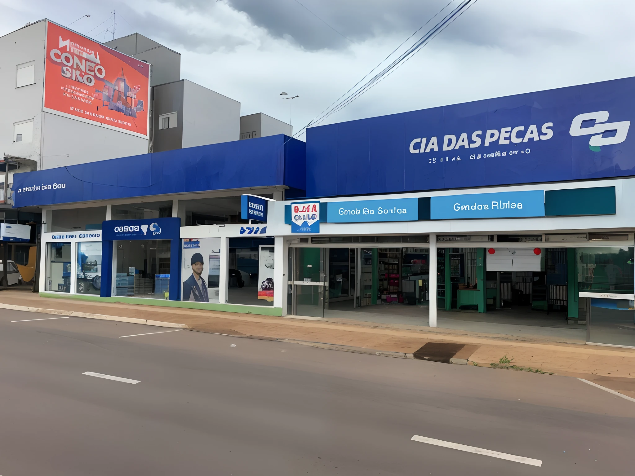 There's a blue and white building with a sign next to it, david rios ferreira, adreas rocha, foto para uma loja, sao paulo, Directed by: Willian Murai, icaro carvalho, Nick Silva, Directed by: Samuel Silva, Directed by: Luis Miranda, Malika Favre, imagem frontal, Edon Guraziu, Directed by: Emerson Silva