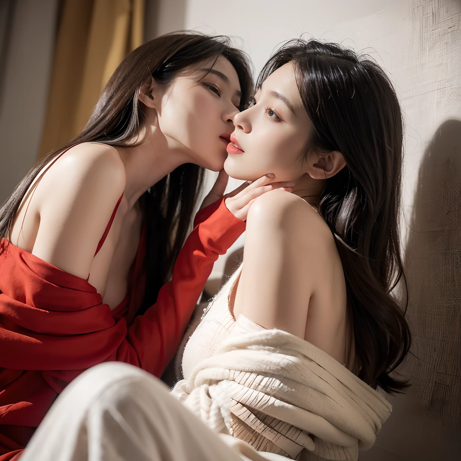 masterpiece, 1 beautiful girls, detaileds, top-quality, 超A high resolution, (Realistis: 1.4), OriginalPhotographs, 电影灯光, A smile, Asian Beauty, very extremely beautiful, Slightly younger face, Beautiful skins, slender, (A hyper-realistic), (hight resolution), (8K), (ighly detailed), (The best illustrations), (beautifully detailed eyes), (ultra-detailliert), (wall-paper), (详细的脸), looking at the viewers, fine detailed, A detailed face、pureerosfaceace_v1、46-point diagonal bangs、(beautidful eyes:1.5)(Photorealsitic:1.5)、Raw foto、1girl in、deep-shadows、Posing、spoiled appearance、(Okappa:1.5) Super Detail, Textured skin, tre anatomically correct、masutepiece、(spider-man:1.5)(Videos:1.5),(kiss:1.5),