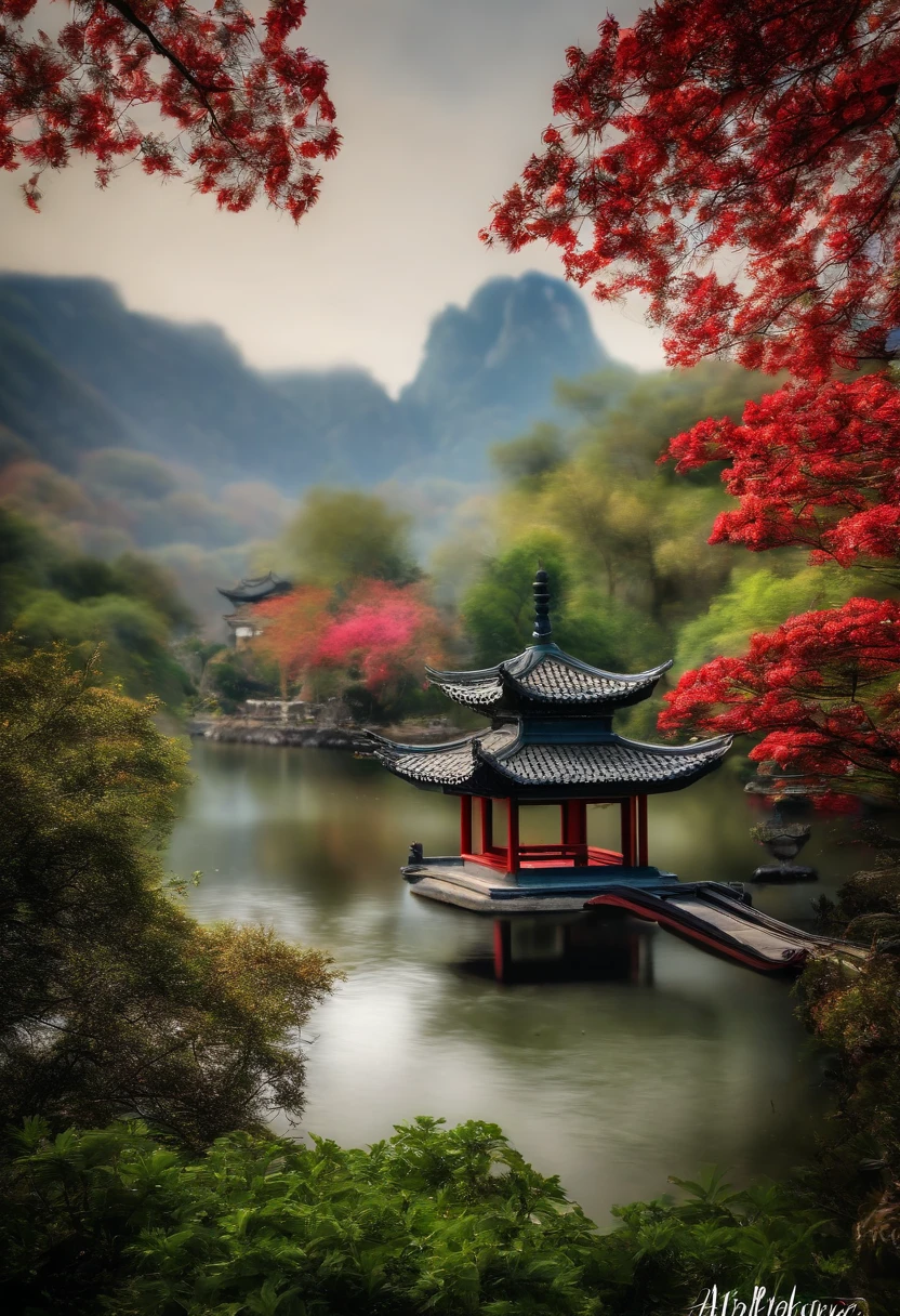 Obra-prima, melhor qualidade, alta qualidade, extremamente detalhado CG 8k unidade de papel de parede, Classic Chinese Garden, paisagem, amsterdam, inverno, ((neve)), ao ar livre, heaven, dia, paisagem, water, tree, blue skies, cascata , Natureza, lago, Rio de Janeiro, clouded skies, fotografia premiada, Bokeh, profundidade de campo, HDR, flor, chromatic aberration, renderizado, altamente detalhado, Trend in art., CGS trend, complexo, Detalhes altos, dramatic, Arte no meio da viagem, 3840x2160, Vermelho & Branco