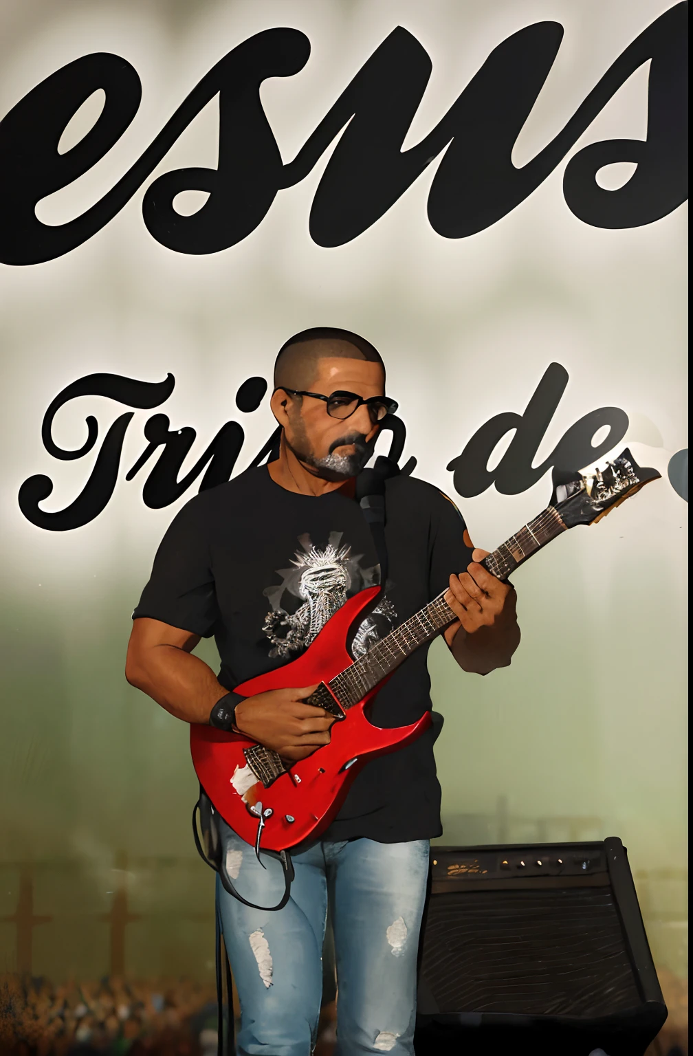 there is a man that is playing a guitar on stage, guitar solo, edu souza, david rios ferreira, andres rios, joe alves, andrea rocha, danilo torres, rocking out, edon guraziu, caio santos, eloy band, guitarist, michael vicente, by Ric Estrada, playing guitar onstage, luiz escanuela, alejandro