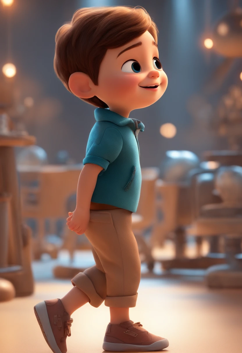 a happy cute ??? standing short hair, vestindo uma fantasia espacial, , fundo branco, barnet, Tom, Estilo Pixar, ....3d, desenhos animados, rosto detalhado, asymmetrical 16k