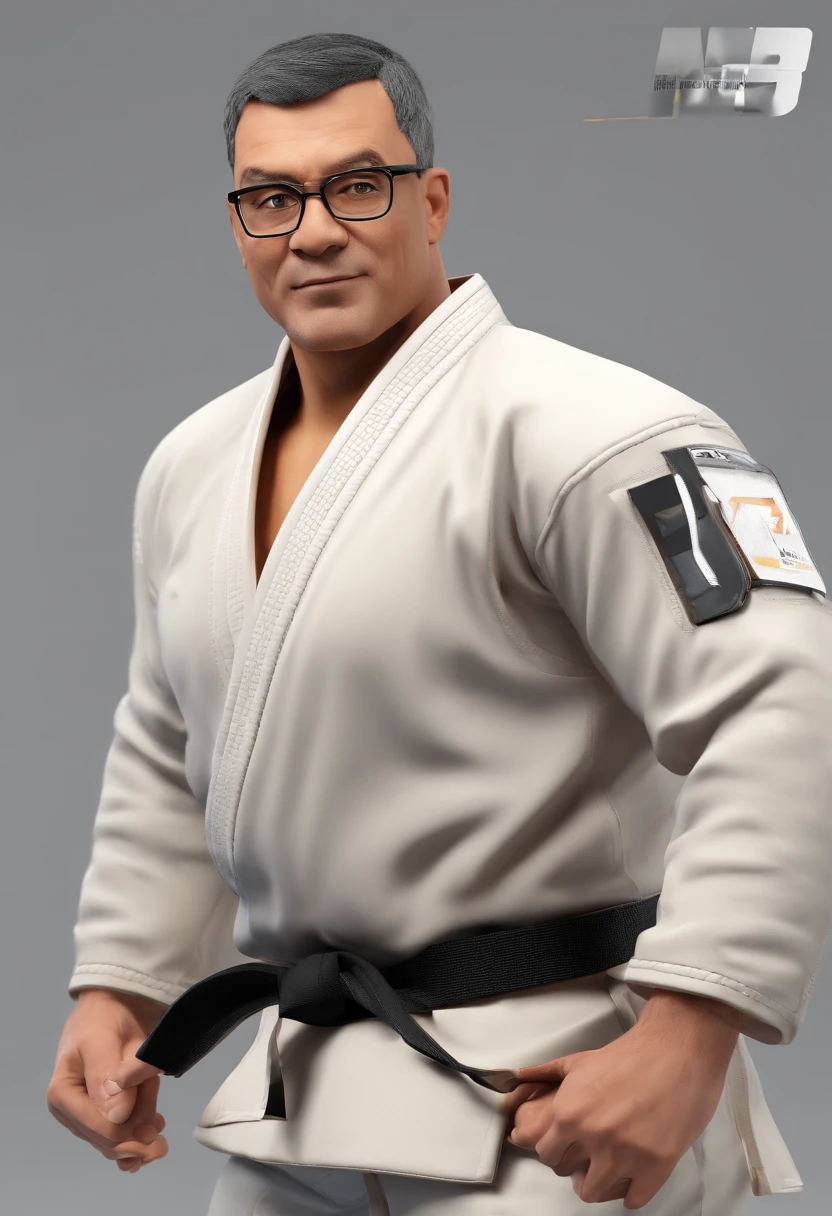 Homem de 47 anos, wears glasses, He has an athletic build and is a brown belt in judo, tem um filho negro que tambem treina judo.