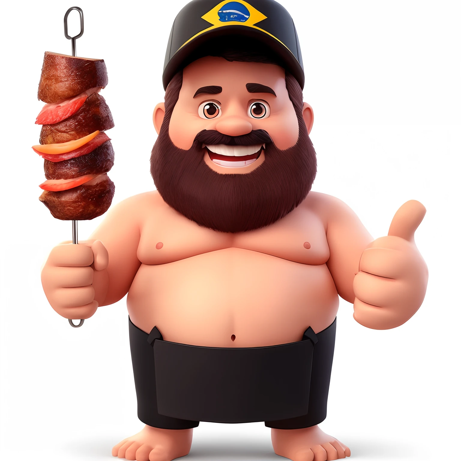 araffe com barba e bigode segurando um espeto de carne, musculoso, big butcher man posing scarily, papai que, corpo robusto e encorpado, Personagem 3D, Personagem 3D, Rasputin como personagem Grubhub, Atarracado, 3 d character render, um personagem baseado em um haggis, macho, muscular character