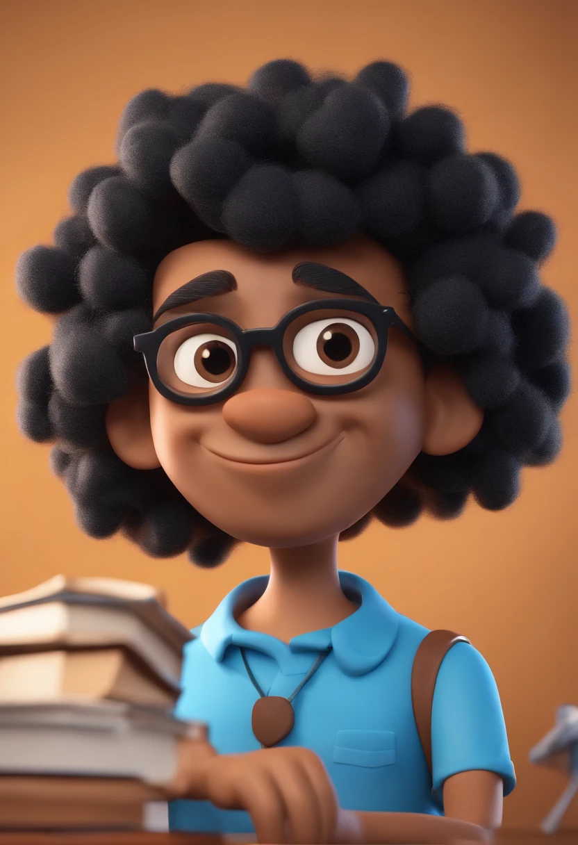 Cartoon character of a man wearing black glasses and a blue shirt, um personagem animado, Caractere estilizado, animation style rendering, 3D estilizado, Arnold Maya render, 3 d render stylized, toon render keyshot, Personagem 3D, Personagem 3D, 3d rendering stylized, 3 d character render, personagem de desenho animado, Personagem de close up, Pose de personagem, (Estilo Pixar) (master part:1.2) (Bokeh) (best quality) (pele detalhada) (textura detalhada) (8k) (argila) (Cinematic lighting) (foco nítido，Senta e vaza a parte superior do corpo