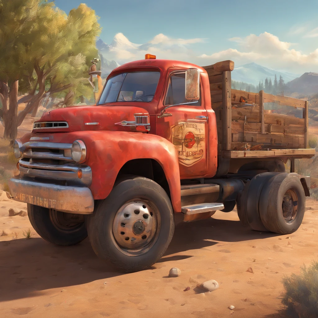 (best quality),A 40-year-old man with a beard and a medium dark skin tone,short brown hair with a quiff,and brown eyes,has a charismatic expression. He is wearing a classic trucker hat, a denim jacket, and a plaid shirt under the jacket. The man stands confidently in front of a vintage truck with a weathered, rusty appearance. The truck has a bold red color with various stickers and decals. The character is a professional truck driver, with a rugged and dependable look.
Additional details: The character's beard is well-groomed, adding to his mature and distinguished appearance. He has a friendly smile and a strong physique. The denim jacket is adorned with patches and buttons, reflecting the character's personal interests and experiences. On the truck, there are tools and equipment, emphasizing the character's occupation and expertise. Surrounding the truck, there is a dusty road, suggesting that the character is on a journey or adventure.
Art style: Realistic, with a touch of nostalgia. The artwork should capture the essence of a Pixar-like character, with attention to detail and expressive features. The colors should be vibrant and reminiscent of vintage aesthetics.
Color palette: A warm color palette with rich tones of red, brown, and earthy shades. This will create a cozy and inviting atmosphere while showcasing the character's rugged personality.
Lighting: The scene is set during golden hour, with soft, warm sunlight casting long shadows and creating a nostalgic feel. The light should enhance the character's features, highlighting the details of his face and beard.
Please remember to follow the prompt requirements and organize the tags in order of importance. The prompt should not exceed 60 words and there should be no explanations or additional sentences.