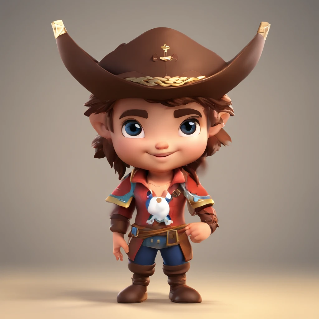 Crie um avatar chibi de uma vaca, estilo pirata com tampa olho e perna de pau, um chifre pela metade,Destaque seu rosto