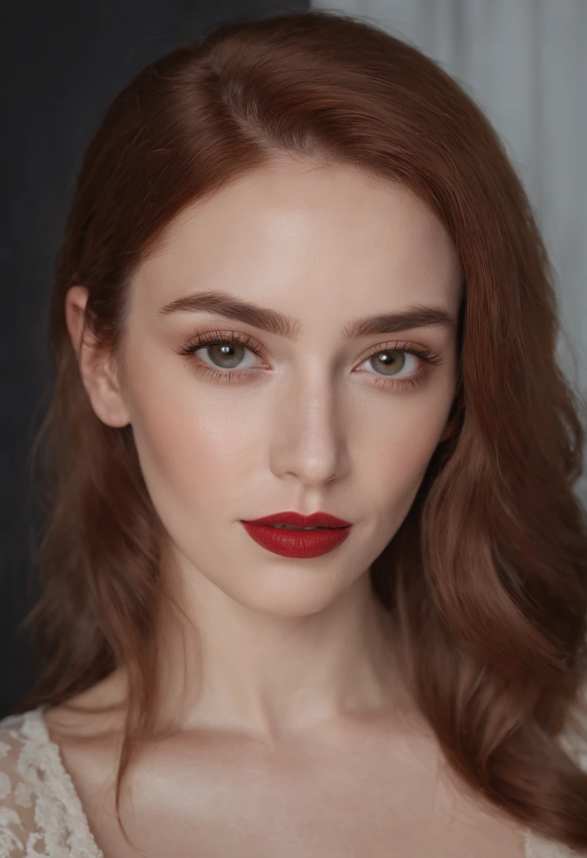 retrato de uma mulher indiana, apto 27 yo, (maquiagem:1.2), tom de pele claro, red-lips, usando blusa transparente, clivagem profunda, red hair, Usando mini saia, High-resolution skin, 8k, 150mm, Subsurface scattering, olhos altamente detalhados, pele ultra realista, rosto lindo, hiper-realista