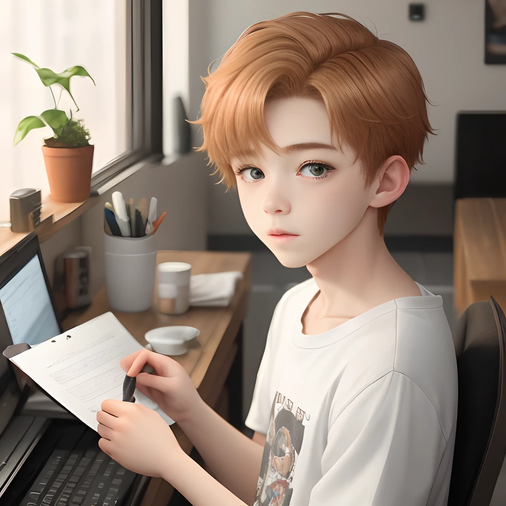 Chibi teen boy with blonde hair nerdy