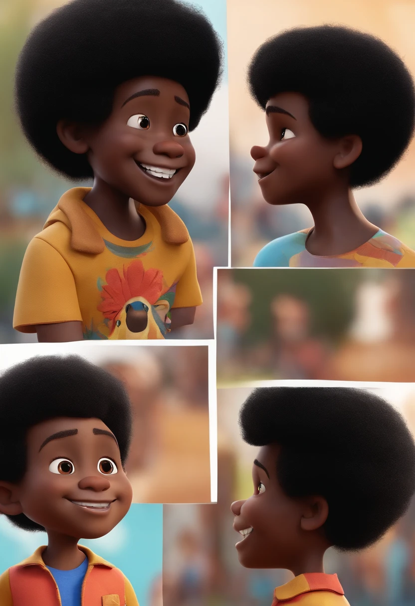 Um negro, cabelo afro, Feliz, fundo branco, Child, Tom, Estilo Pixar, ......3d, Cartoon, Rosto detalhado, asymmetrical 16k