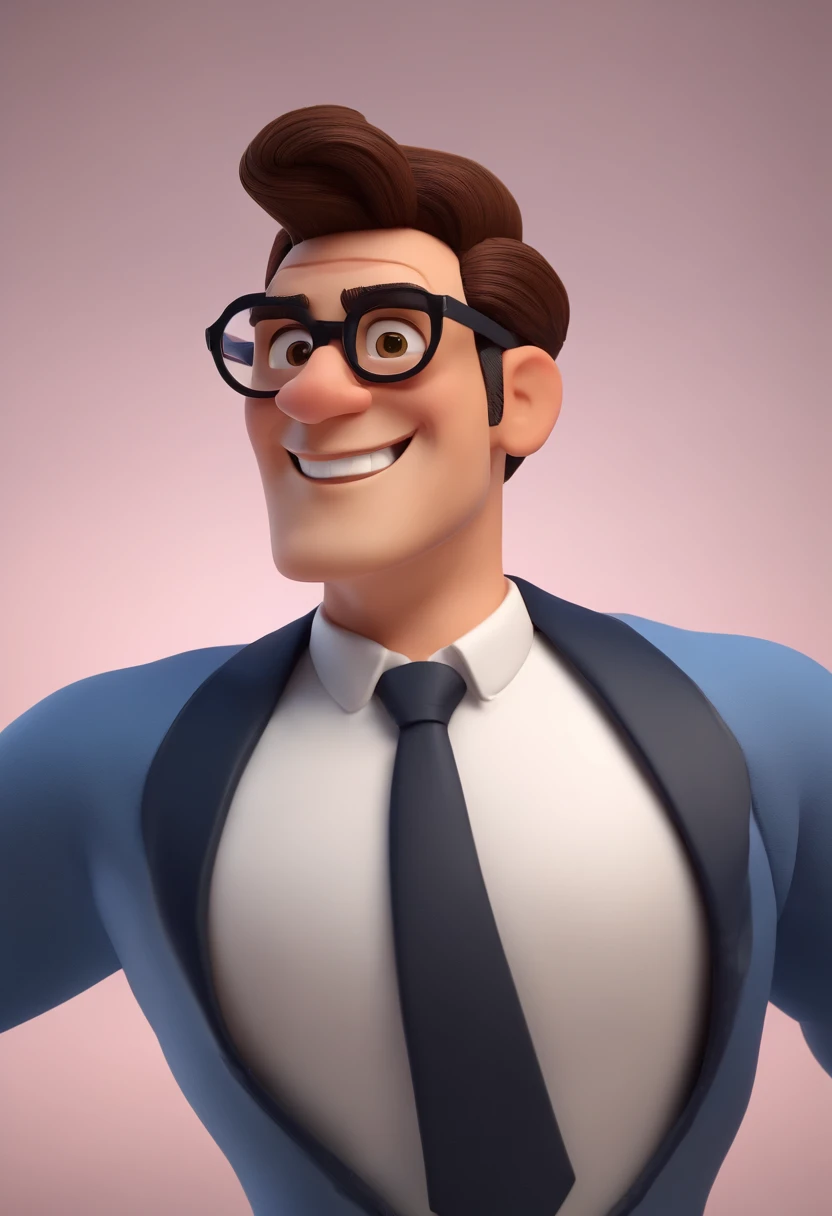 Cartoon character of a man wearing black glasses and a blue shirt, um personagem animado, Caractere estilizado, animation style rendering, 3D estilizado, Arnold Maya render, 3 d render stylized, toon render keyshot, Personagem 3D, Personagem 3D, 3d rendering stylized, 3 d character render, personagem de desenho animado, Personagem de close up, Pose de personagem, (Estilo Pixar) (master part:1.2) (Bokeh) (best quality) (pele detalhada) (textura detalhada) (8k) (argila) (Cinematic lighting) (foco nítido,Senta e vaza a parte superior do corpo