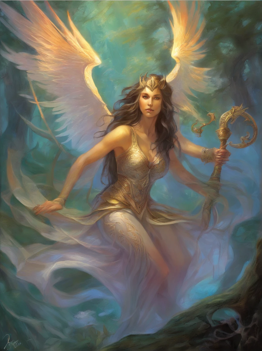 horror fantasy, painting by donato giancola and ben templesmith, paladin, dungeons and dragons, race shadar-kai, shorte hair, black hair, no pupils, hollow eyes, evil smile, shaded, Gothic art, god rays, depth of field, masterpiece