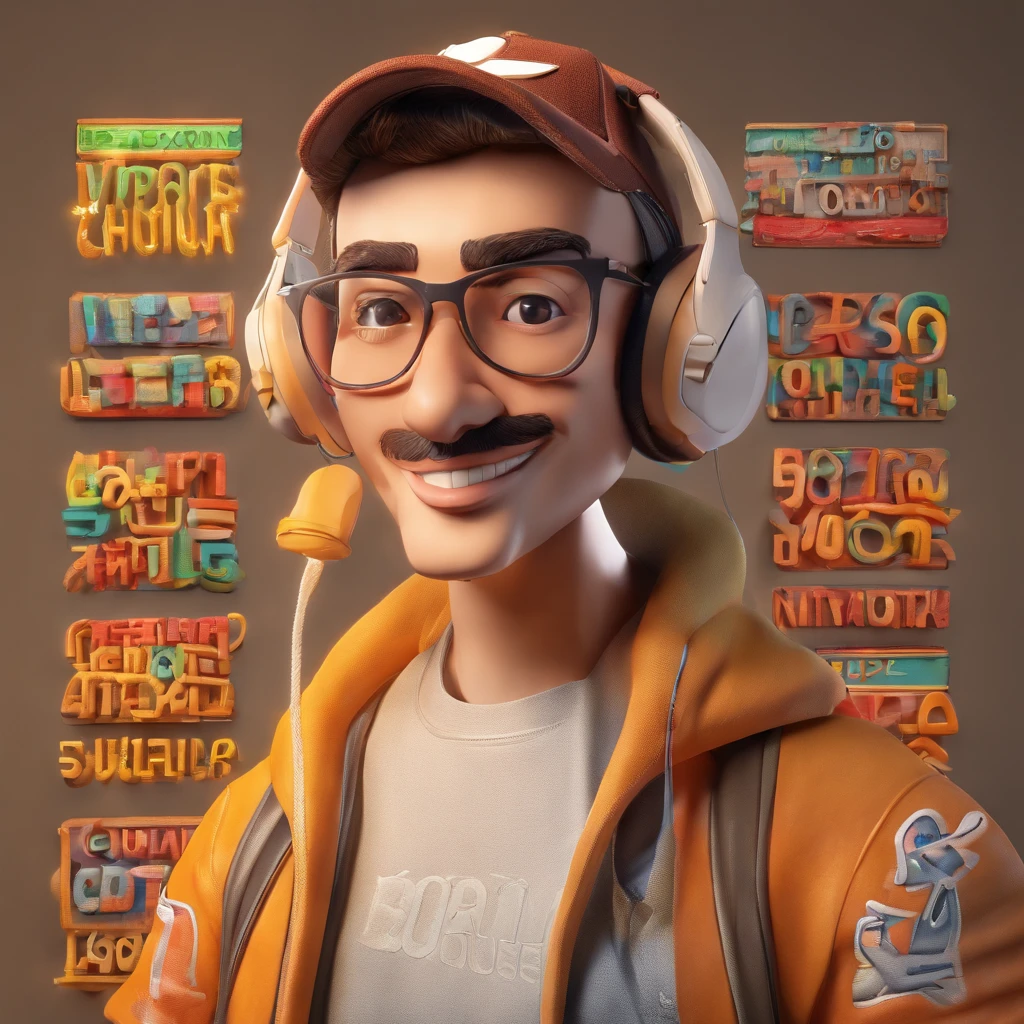 Artista de lettering, ilustrador, 40 years wearing a cap and headphones. Wears glasses and has a bordecolie