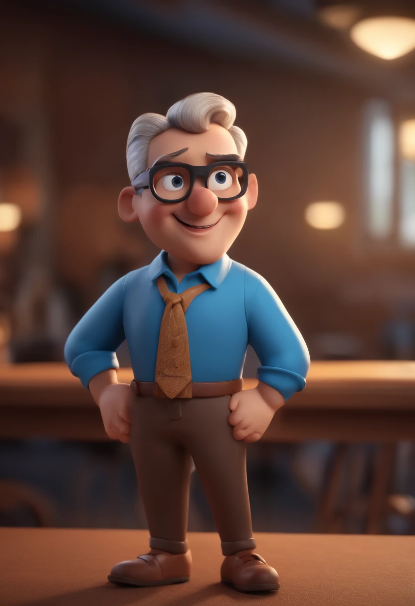 Cartoon character of a man with black glasses and a blue shirt, animation character, Caractere estilizado, animation style rendering, 3D estilizado, Arnold Maya render, 3 d render stylized, toon render keyshot, Personagem 3D, Personagem 3D, 3d rendering stylized, 3 d character render, personagem de desenho animado, Personagem de close up, Pose de personagem, (Estilo Pixar) (master part:1.2) (Bokeh) (best quality) (pele detalhada) (textura detalhada) (8k) (argila) (Cinematic lighting) (foco nítido