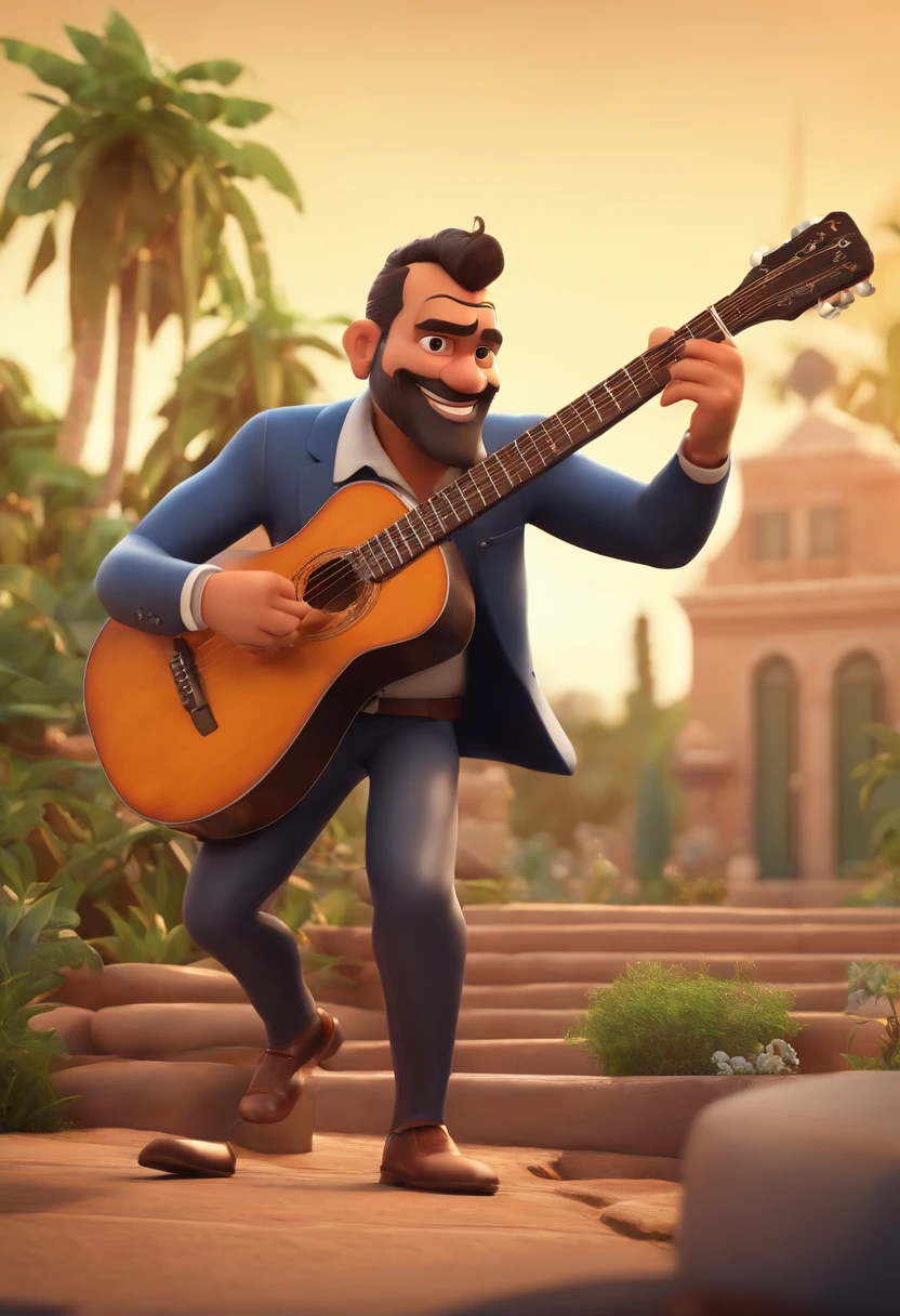 Personagem dos desenhos animados de um Homem branco de barba, parecendo Rufus o Lenhador, tocando Guitarra, com camisa xadrez vermelha e preta, animation character, Caractere estilizado, animation style rendering, 3D estilizado, Arnold Maya render, 3 d render stylized, toon render keyshot, Personagem 3D, Personagem 3D, 3d rendering stylized, 3 d character render, personagem de desenho animado, Personagem de close up, Pose de personagem, (Estilo Pixar) (master part:1.2) (Bokeh) (best quality) (pele detalhada) (textura detalhada) (8k) (argila) (Cinematic lighting) (foco nítido