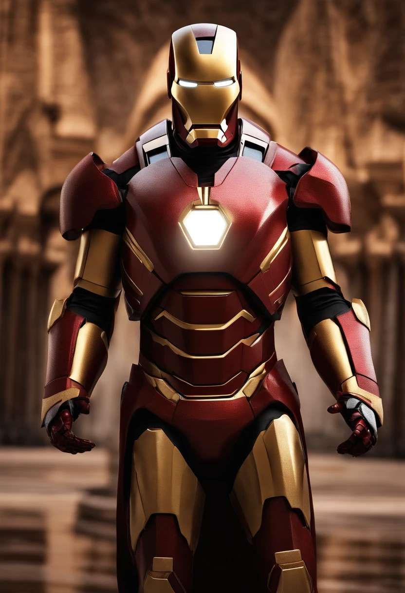 Image of Iron Man inspired by a Dubai with clothes and things typical of the Arab from the time of the pyramids, Ultra sharp, imagem premium com o Museu do Futuro ao fundo, arte conceitual, fantasia sombria, 插圖, poster