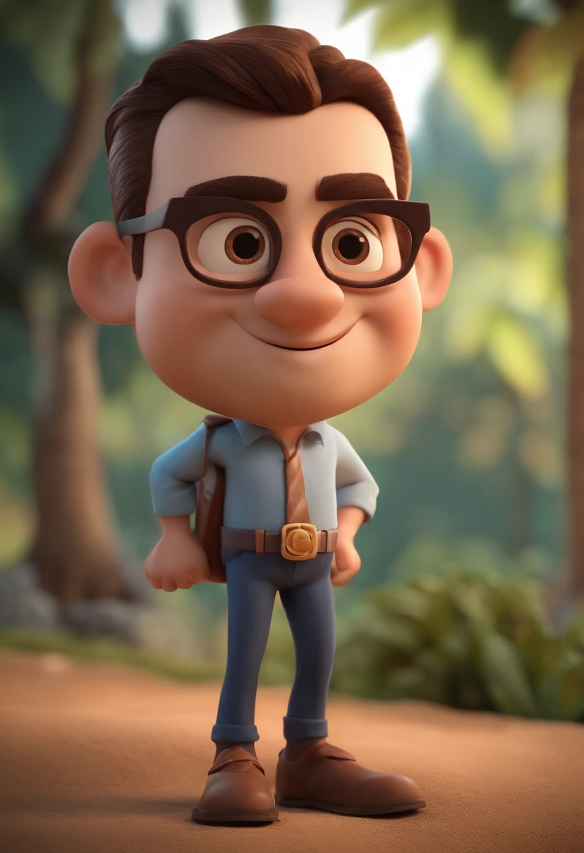 Personagem de desenho animado de um homem com cabelo castanho e topete usando  uma camisa branca, um personagem animado, Caractere estilizado, animation style rendering, 3D estilizado, Arnold Maya render, 3 d render stylized, toon render keyshot, Personagem 3D, Personagem 3D, 3d rendering stylized, 3 d character render, personagem de desenho animado, Personagem de close up, Pose de personagem, (Estilo Pixar) (master part:1.2) (Bokeh) (best quality) (pele detalhada) (textura detalhada) (8k) (argila) (Cinematic lighting) (foco nítido，Senta e vaza a parte superior do corpo