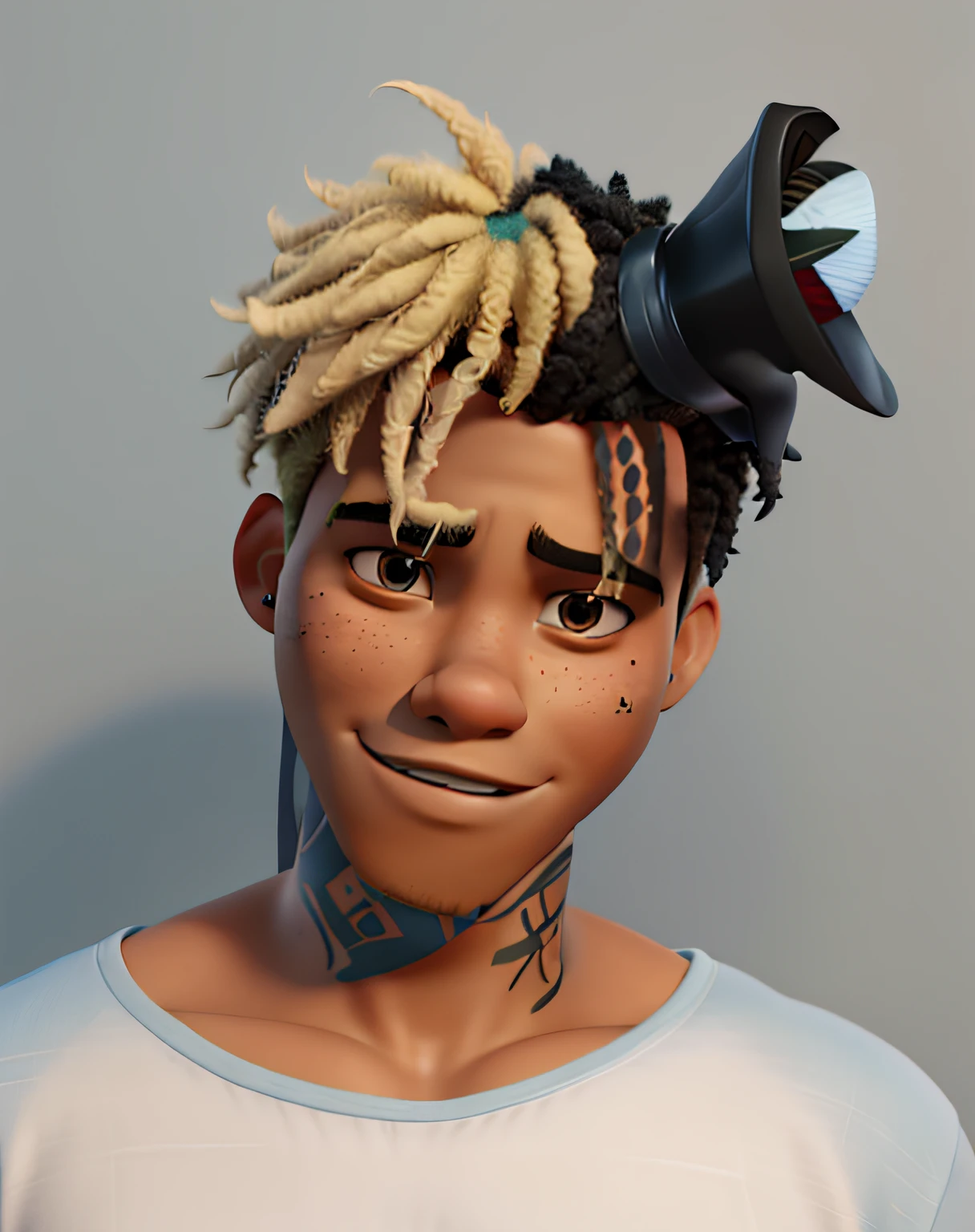 3d pixar disney style movie poster with text "XXXTENTACION" with a man