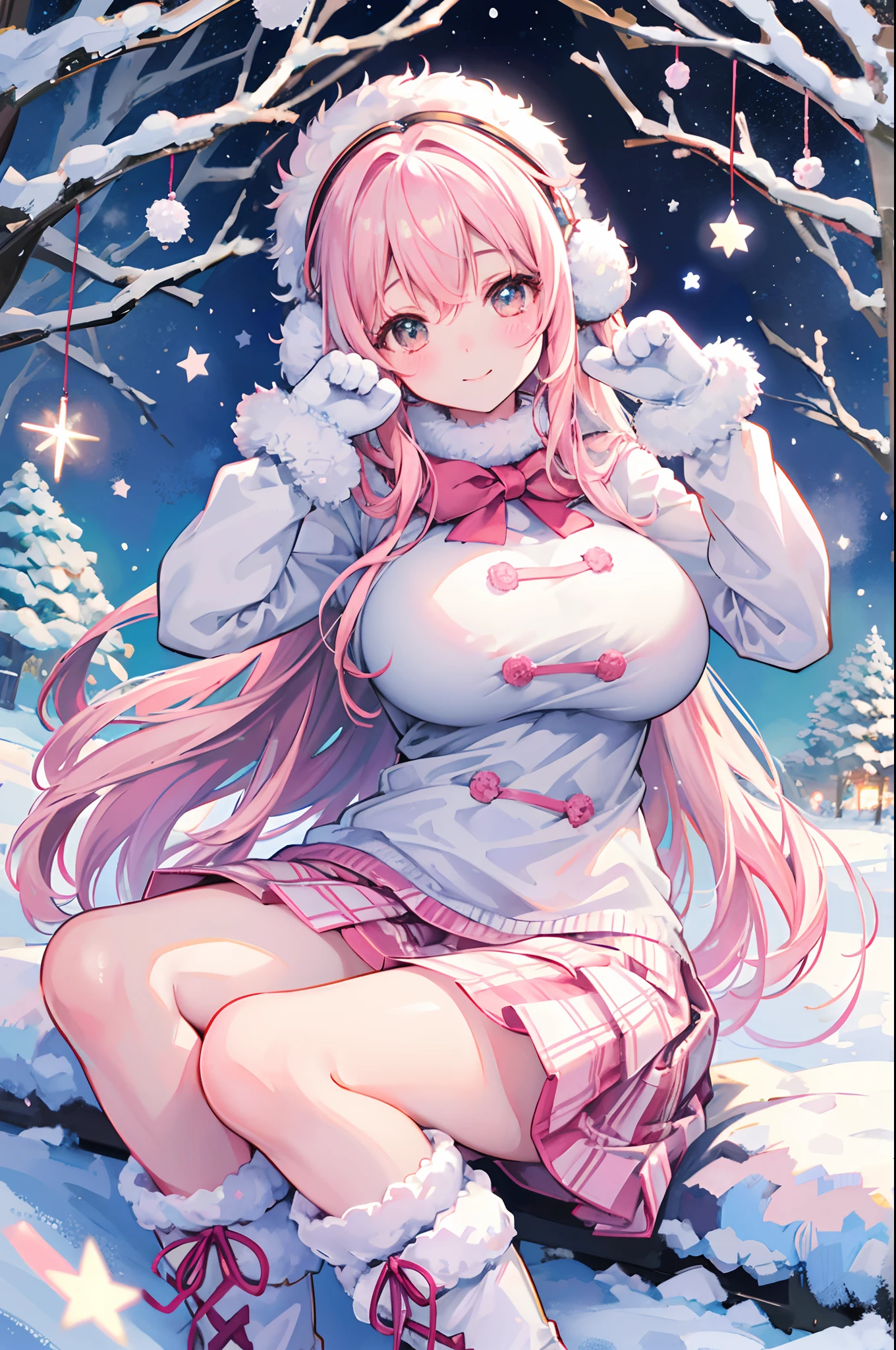  1girl, solo, nsfw,, (wearing nothing: 1.5), large breasts., empty eyes ,flooding, fire, heavy snowfall, frozen, file, crying, sea, cooking, whole body, Cherry tree、blue sky, church,, classroom, garden  luka, blue eyes, , long hair, pink hair  , nipple , wet