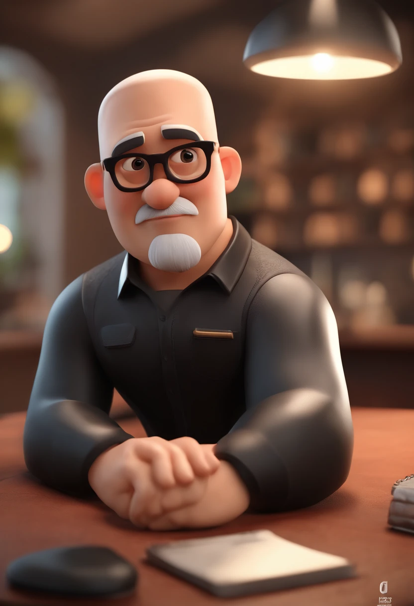 Cartoon character of a man with black glasses and a black polo shirt, cabelo liso, With beard and old school tattoo on his arm, animation character, Caractere estilizado, animation style rendering, 3D estilizado, Arnold Maya render, 3 d render stylized, toon render keyshot, Personagem 3D, Personagem 3D, 3d rendering stylized, 3 d character render, personagem de desenho animado, Personagem de close up, Pose de personagem,  (Estilo Pixar) (master part:1.2) (Bokeh) (best quality) (pele detalhada) (textura detalhada) (8k) (argila) (Cinematic lighting) (foco nítido