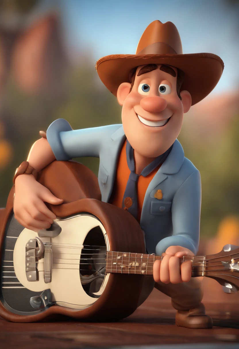 Personagem dos desenhos animados Rufus o Lenhador, tocando Guitarra, Homem branco com barba com camisa xadrez, animation character, Caractere estilizado, animation style rendering, 3D estilizado, Arnold Maya render, 3 d render stylized , toon render keyshot, Personagem 3D, Personagem 3D, 3d rendering stylized, 3 d character render, personagem de desenho animado, Personagem de close up, Pose de personagem, (Estilo Pixar) (master part:1.2) (Bokeh) (melhor qualidade) (pele detalhada) (specific texture) (8k) (argila) (Cinematic lighting) (foco nítido
