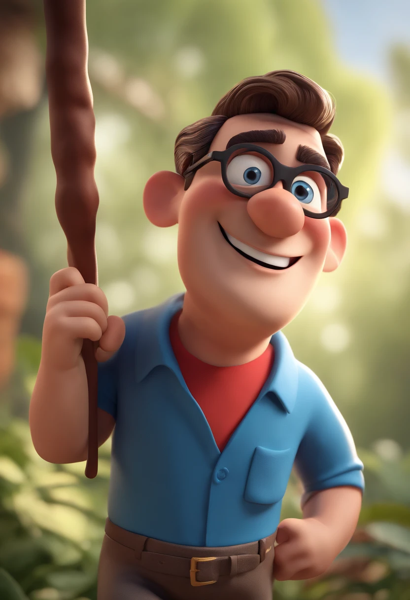 Cartoon character of a man with black glasses and a blue shirt, animation character, Caractere estilizado, animation style rendering, 3D estilizado, Arnold Maya render, 3 d render stylized, toon render keyshot, Personagem 3D, Personagem 3D, 3d rendering stylized, 3 d character render, personagem de desenho animado, Personagem de close up, Pose de personagem,  (Estilo Pixar) (master part:1.2) (Bokeh) (best quality) (pele detalhada) (textura detalhada) (8k) (argila) (Cinematic lighting) (foco nítido