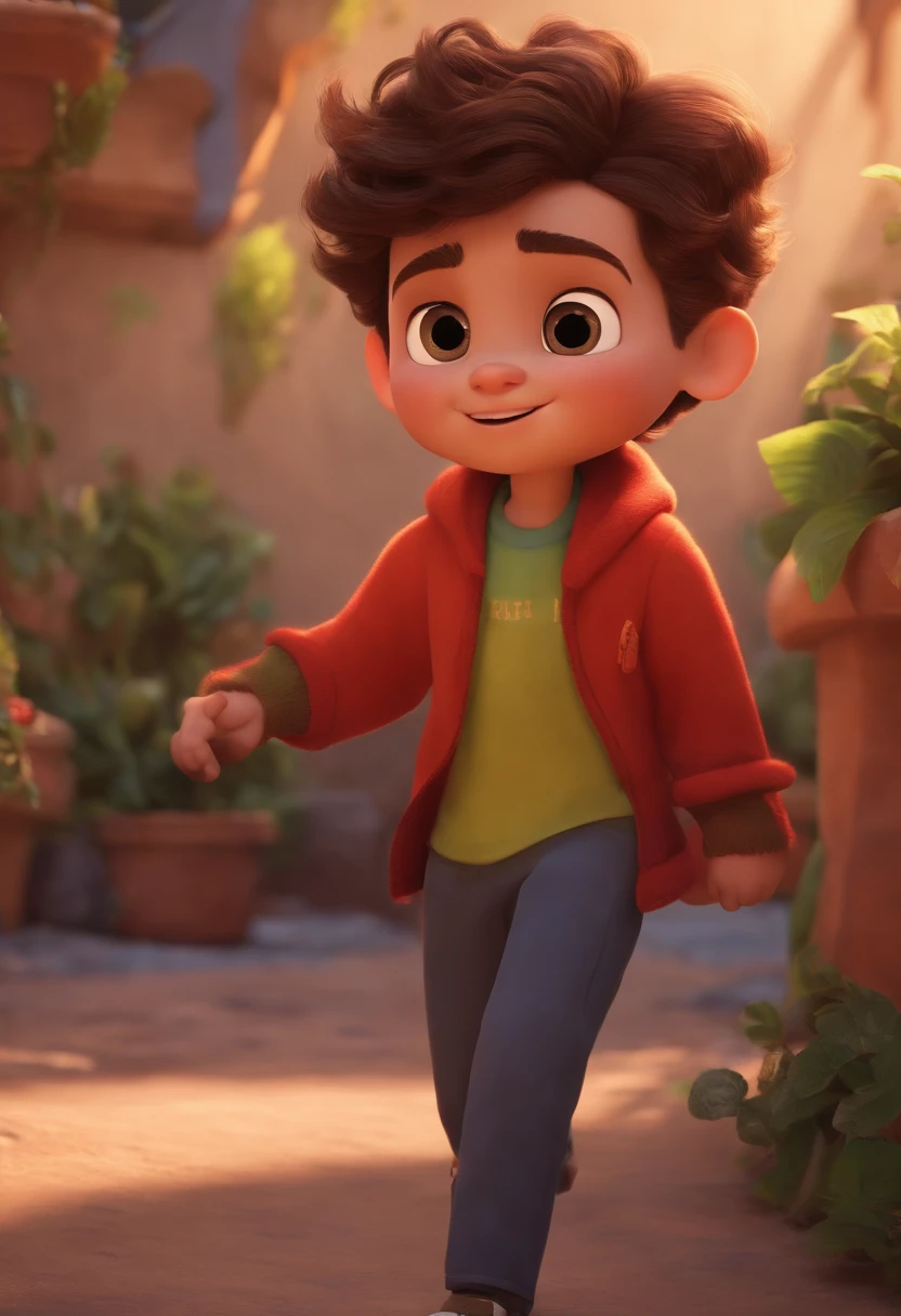 Image of a boy for a story in a YouTube video in Pixar format, He's the little allabester, He's the class leader, He's outgoing, Playful and gets up for a lot of things, cabelo curto