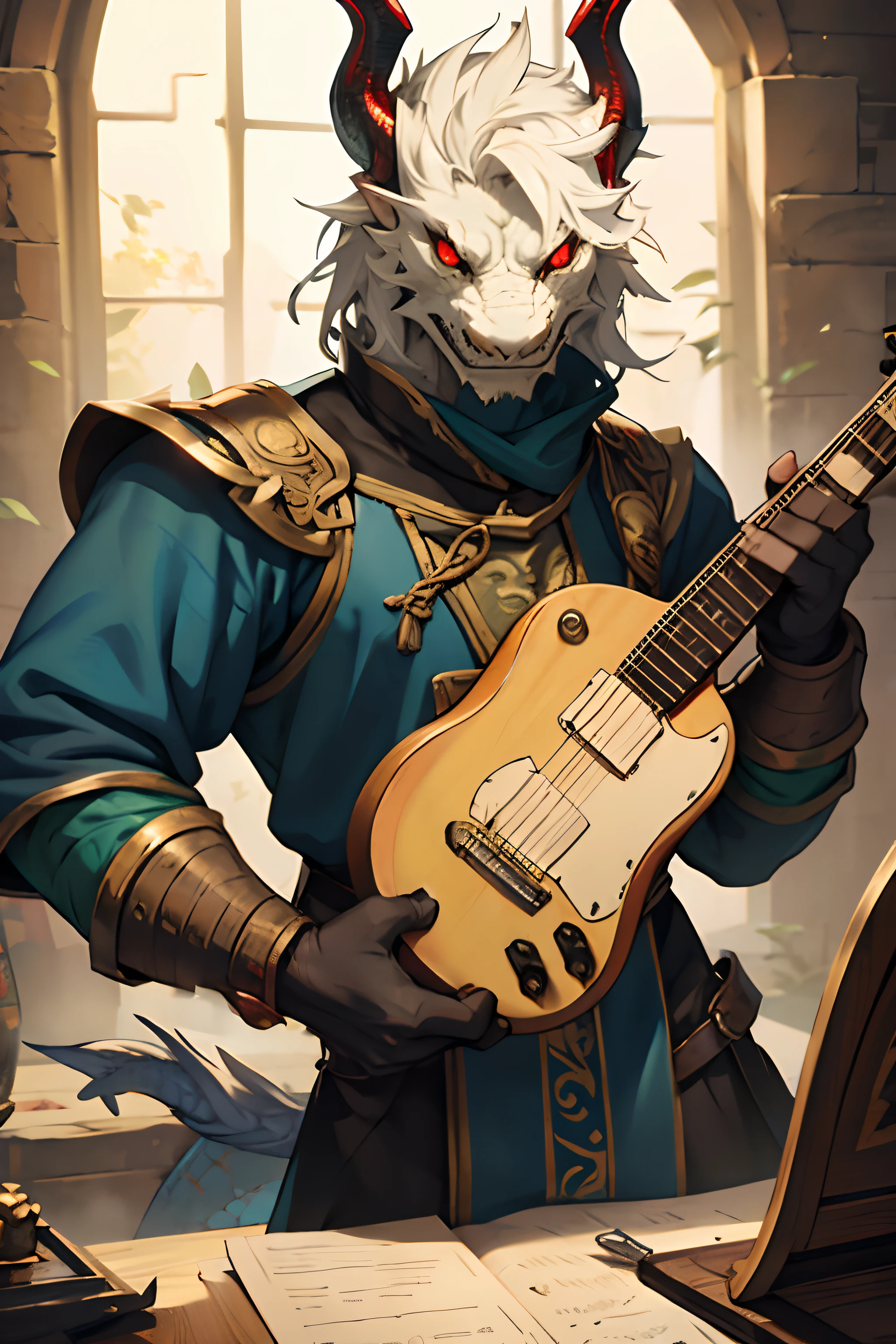 Dragon's Head, white scales , Dragonborn, dragon. scarlet eyes