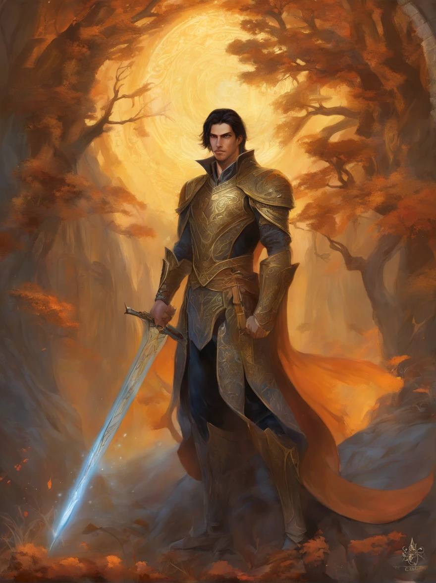 male, shadar-kai, painting by donato giancola and ben templesmith, paladin, blçack eyes, short black hair, tall, with pale skin, mid age, using a great sword, black hair, no pupils, hollow eyes, evil smile, shaded, Gothic art, god rays, depth of field, masterpiece